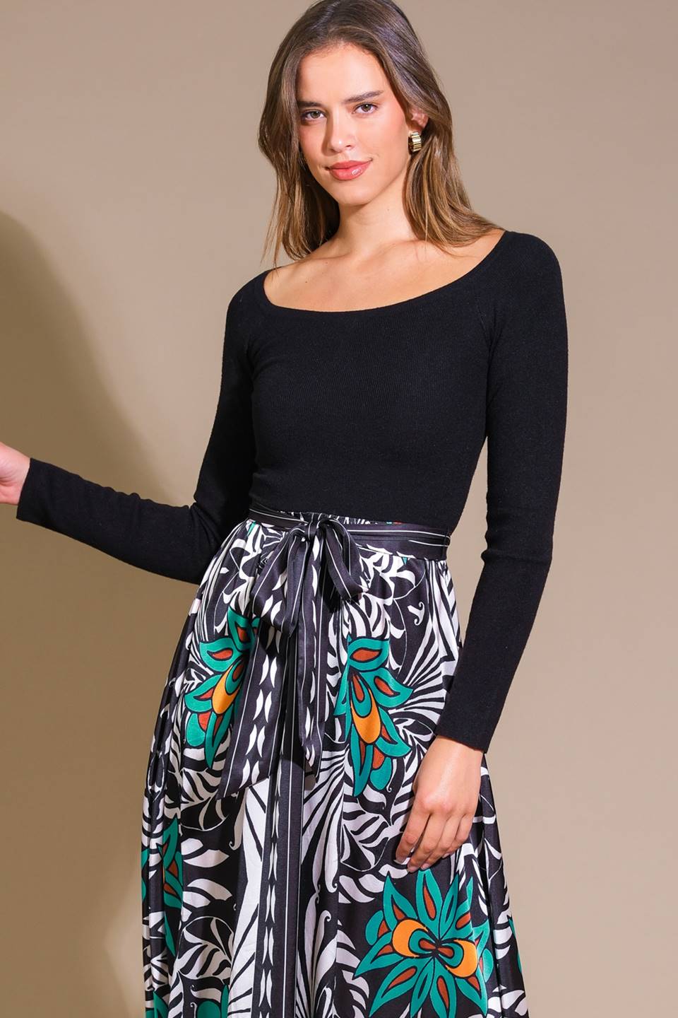 MELINA SWEATER & PRINT MIDI DRESS - Women's Knit Pullover and Floral Dress Set for Fall Winter Fashion | Perfect for Office, Date Night and Holiday Parties