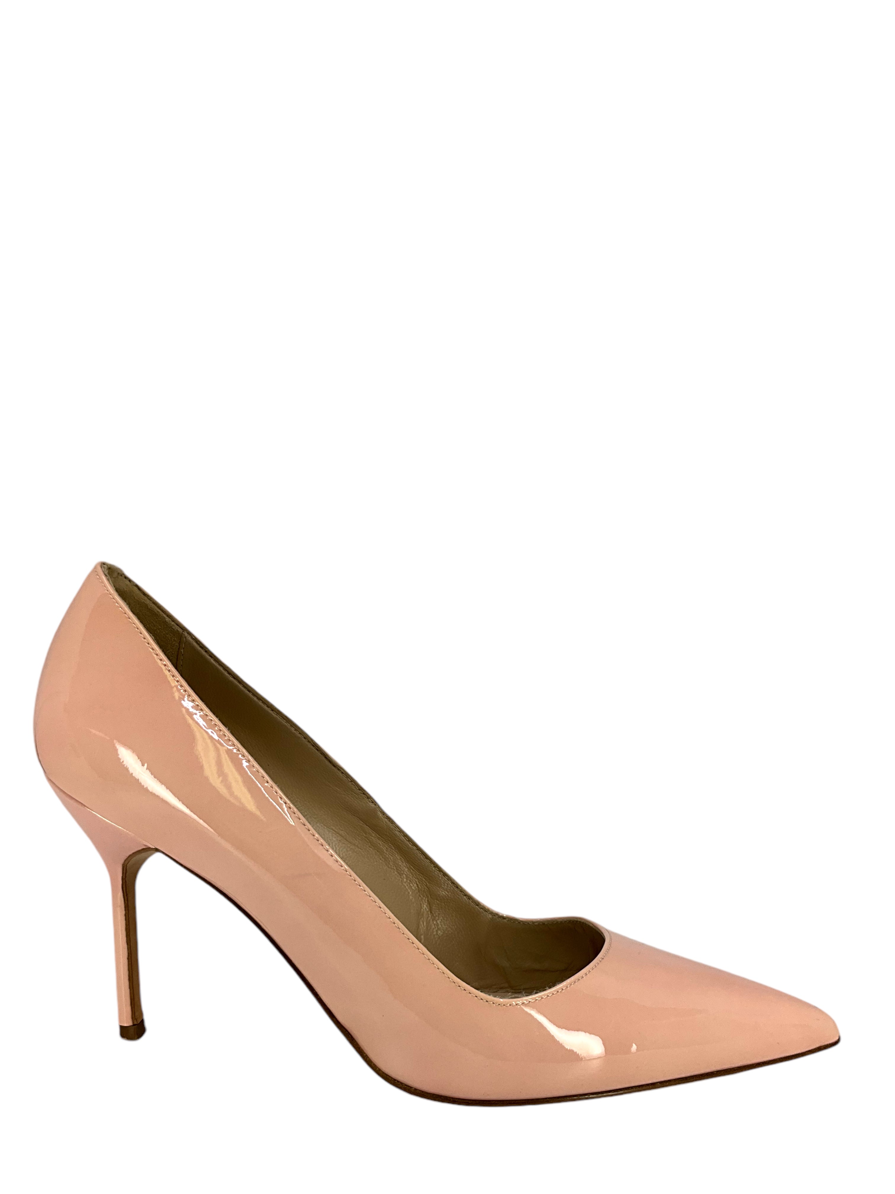 Manolo Blahnik BB Patent Leather Pointed Toe High Heel Pumps - Women's Size 7.5 (US) | Elegant Dress Shoes for Weddings, Parties & Office Wear