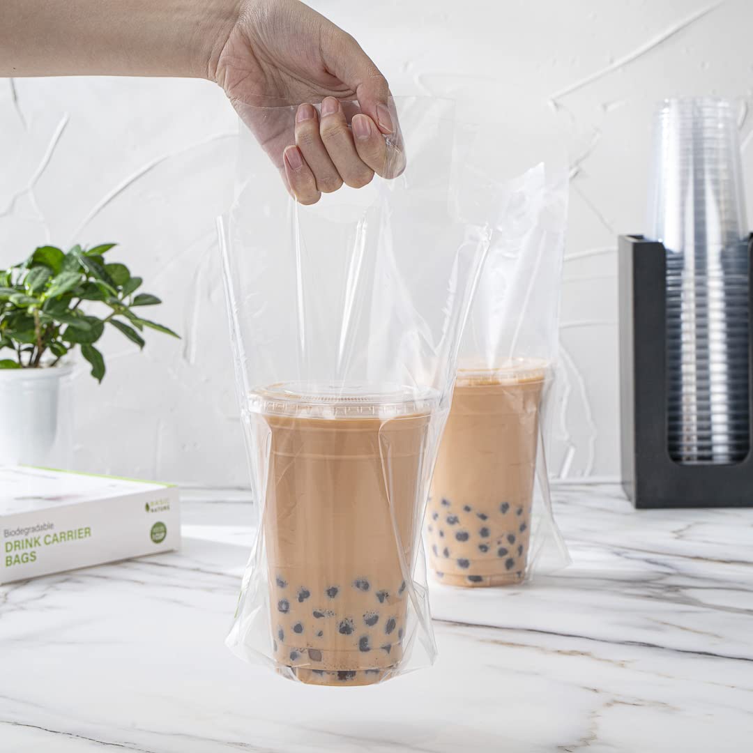 Restaurantware 100-Pack Clear Plastic Drink Carriers with Handles - Disposable Single Cup Delivery Bags for Coffee, Tea, Juice - Perfect for Takeout, Catering & Food Service Businesses