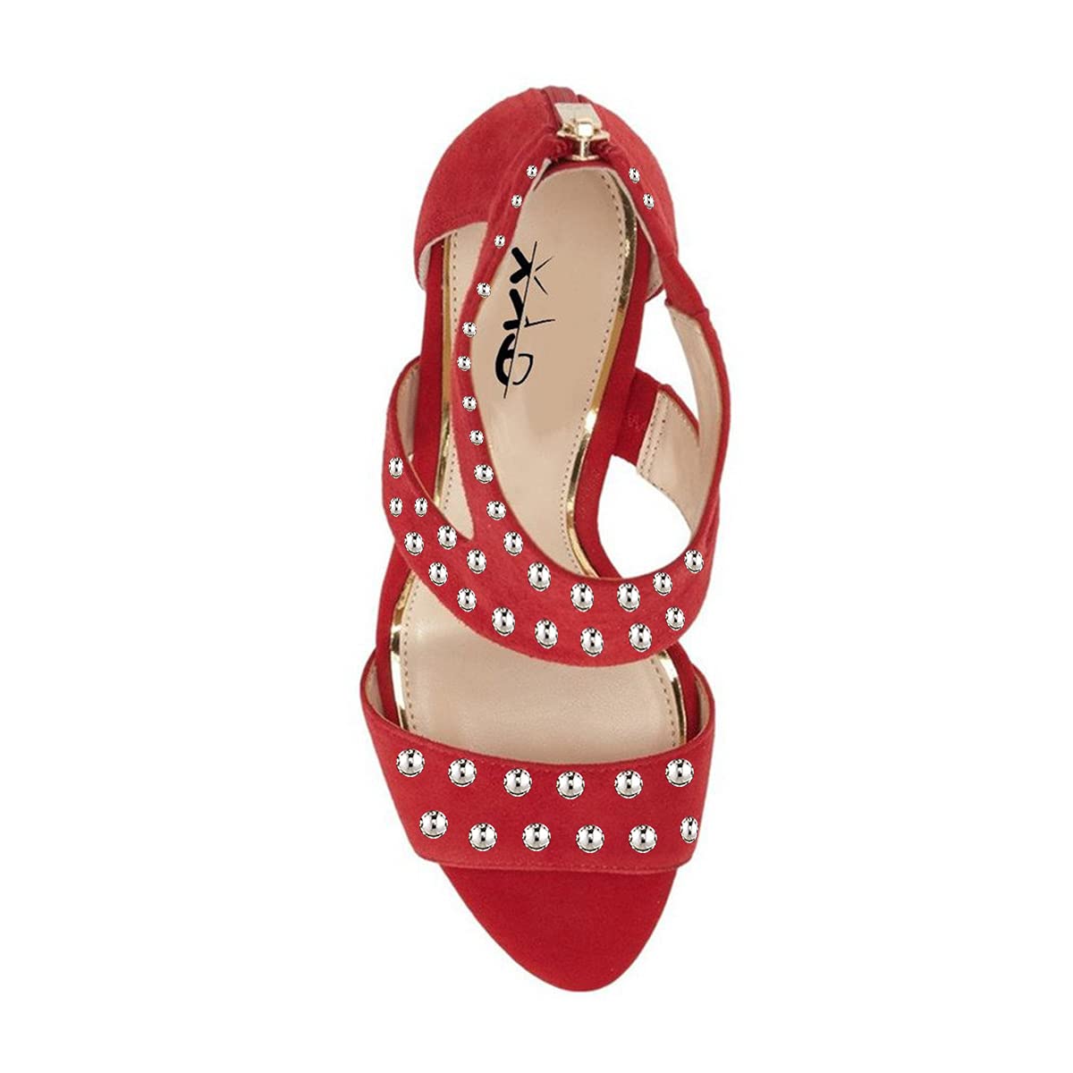 XYD Women's Open Toe Sandals with Ankle Wrap & Back Zip | Studded Cutout Strappy Mid Heels | Comfortable Classy Casual Shoes for Summer Outfits, Beach Vacations & Date Nights