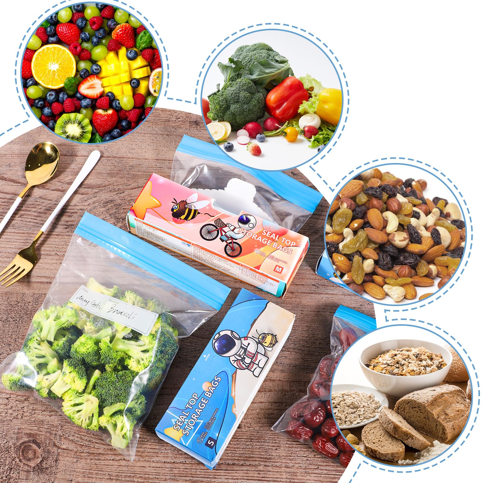 70-Pack Reusable Freezer Bags with Zip Lock - BPA Free Food Storage Bags for Sandwich, Fruits, Meat, Vegetables & More (3 Sizes) | Perfect for Meal Prep, Freezing & Organizing Kitchen Pantry