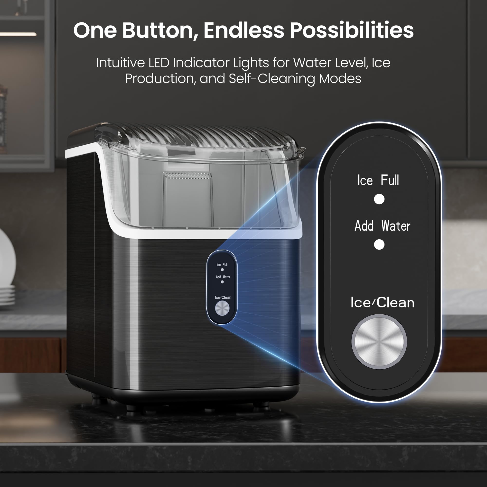 Kismile Countertop Nugget Ice Maker Machine - 35lbs/Day Pellet Ice Maker with Self-Cleaning & One-Click Operation, Portable Crushed Ice Maker for Home, Kitchen, Office - Perfect for Cocktails, Sodas & Entertaining