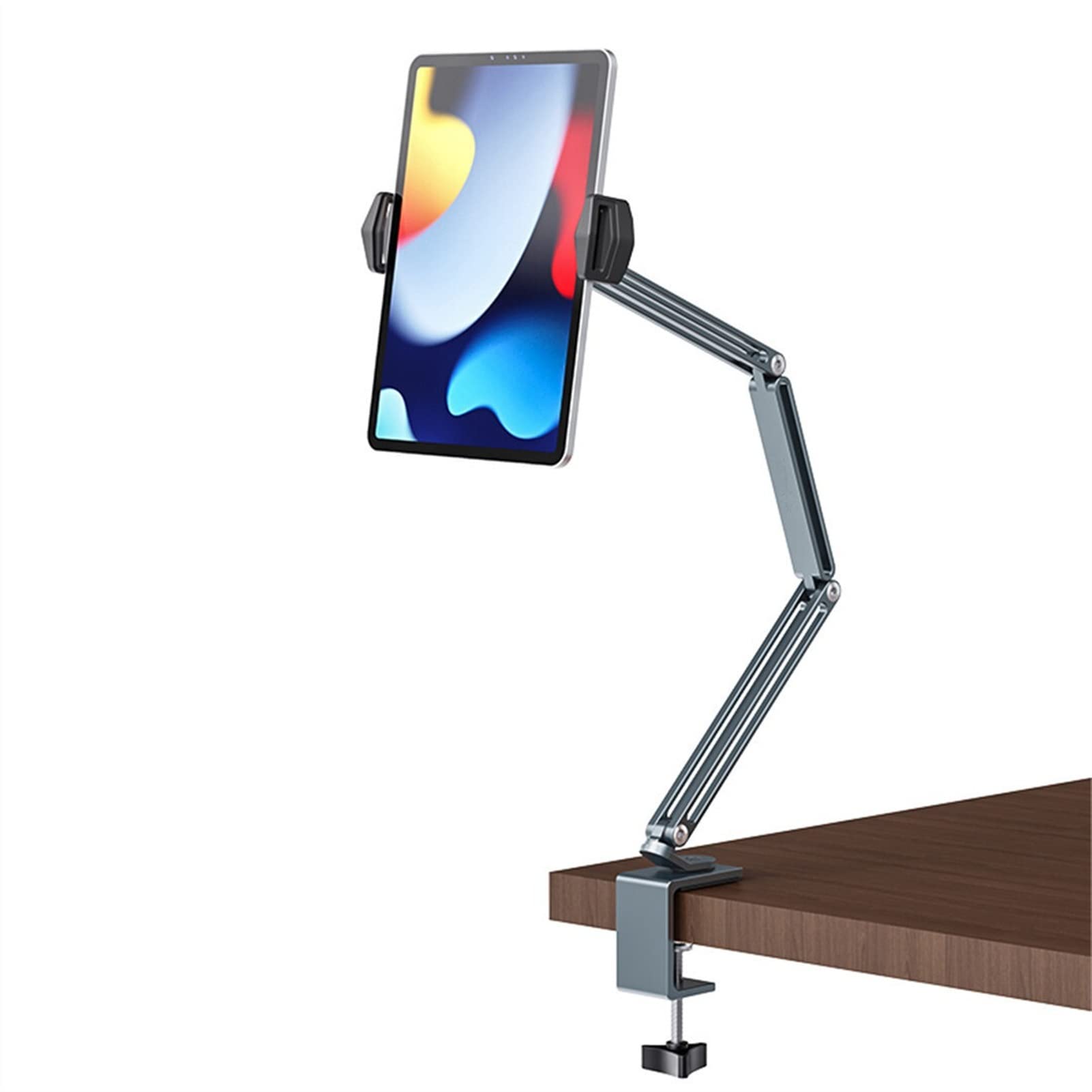Foldable Heavy Duty Aluminum Tablet Stand Holder - Multi-Angle & Height Adjustable Phone/Tablet Mount for 4-13 Inch Devices (Gray) - Perfect for Home Office, Bed, Kitchen & Travel Use