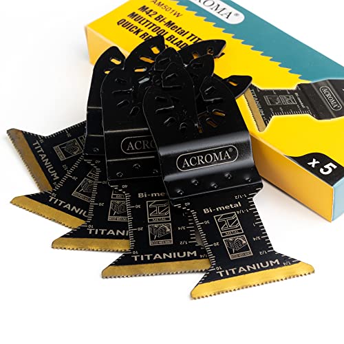 Premium 5-Piece Universal Oscillating Multitool Blade Set - Black Oxide Titanium Coated, 8% Cobalt M42 High-Speed Bi-Metal - Perfect for Wood, Metal, Drywall & PVC Cutting - Ideal for DIY Projects, Home Renovation & Professional Construction Work