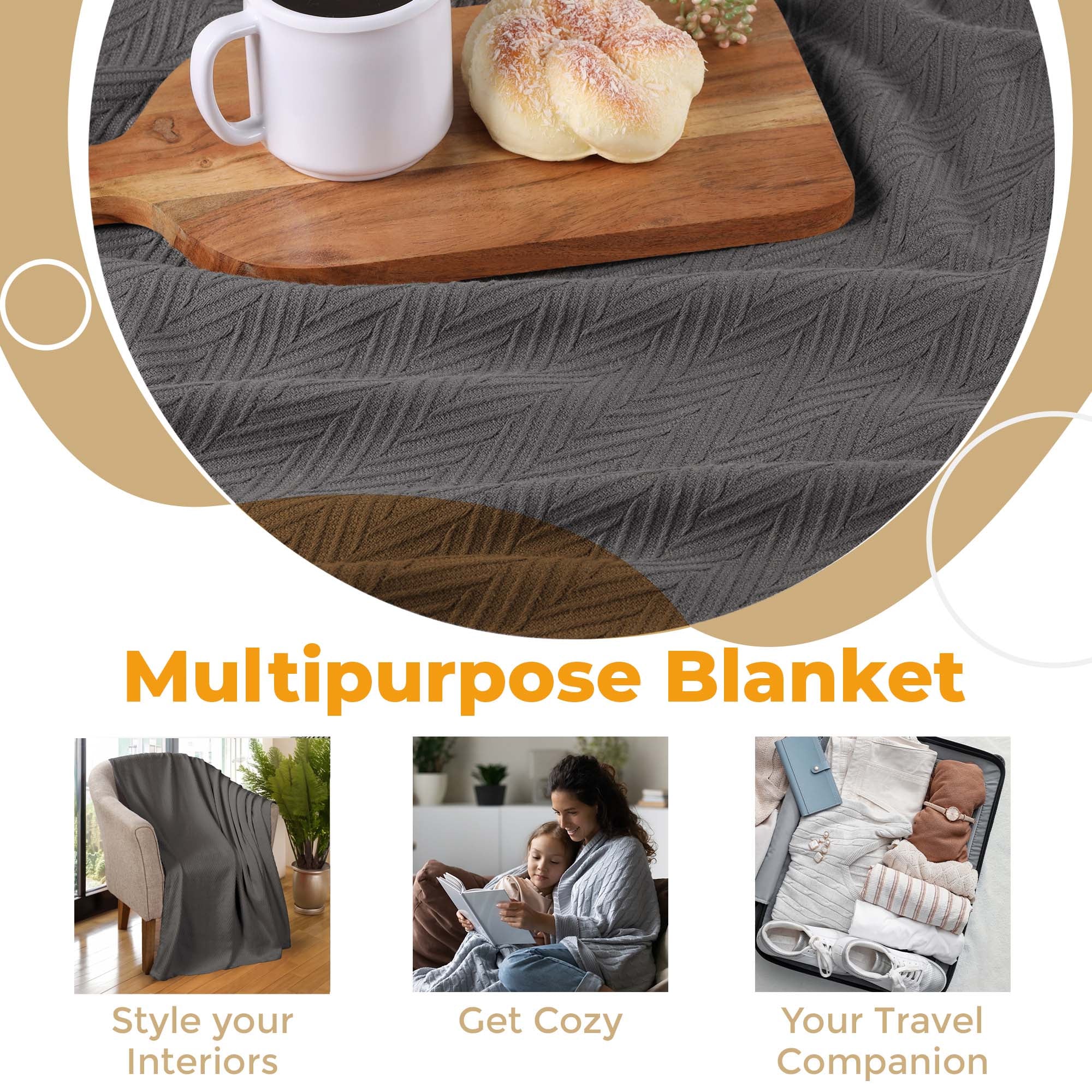 Soft All-Season Chevron Cotton Bed Blanket & Sofa Throw - Cozy Home Decor for Living Room, Bedroom, and Travel