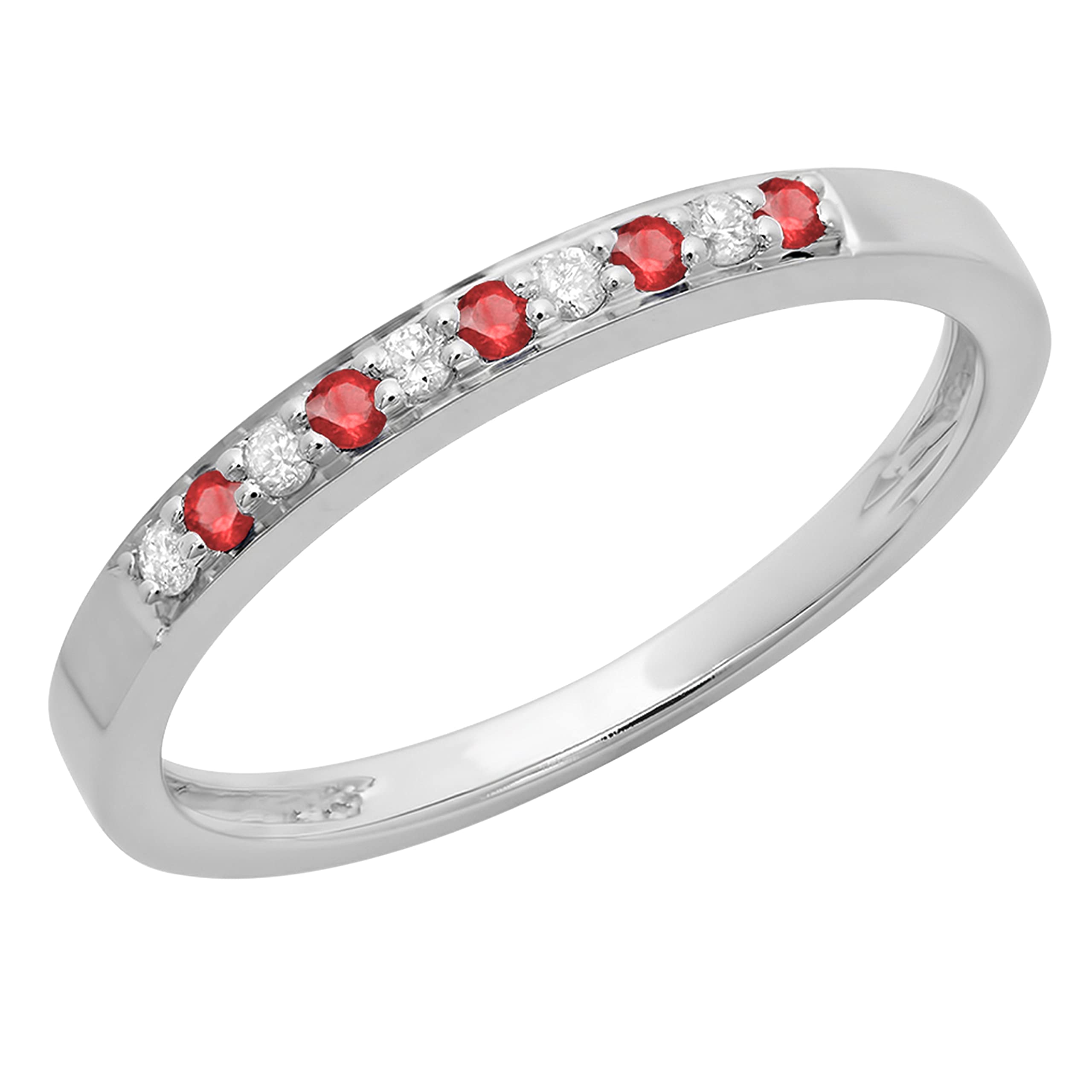 10K Solid Gold Round Ruby & White Diamond Women's Anniversary Wedding Band - Stackable Ring for Bridal, Engagement, or Gift - Dazzlingrock Collection