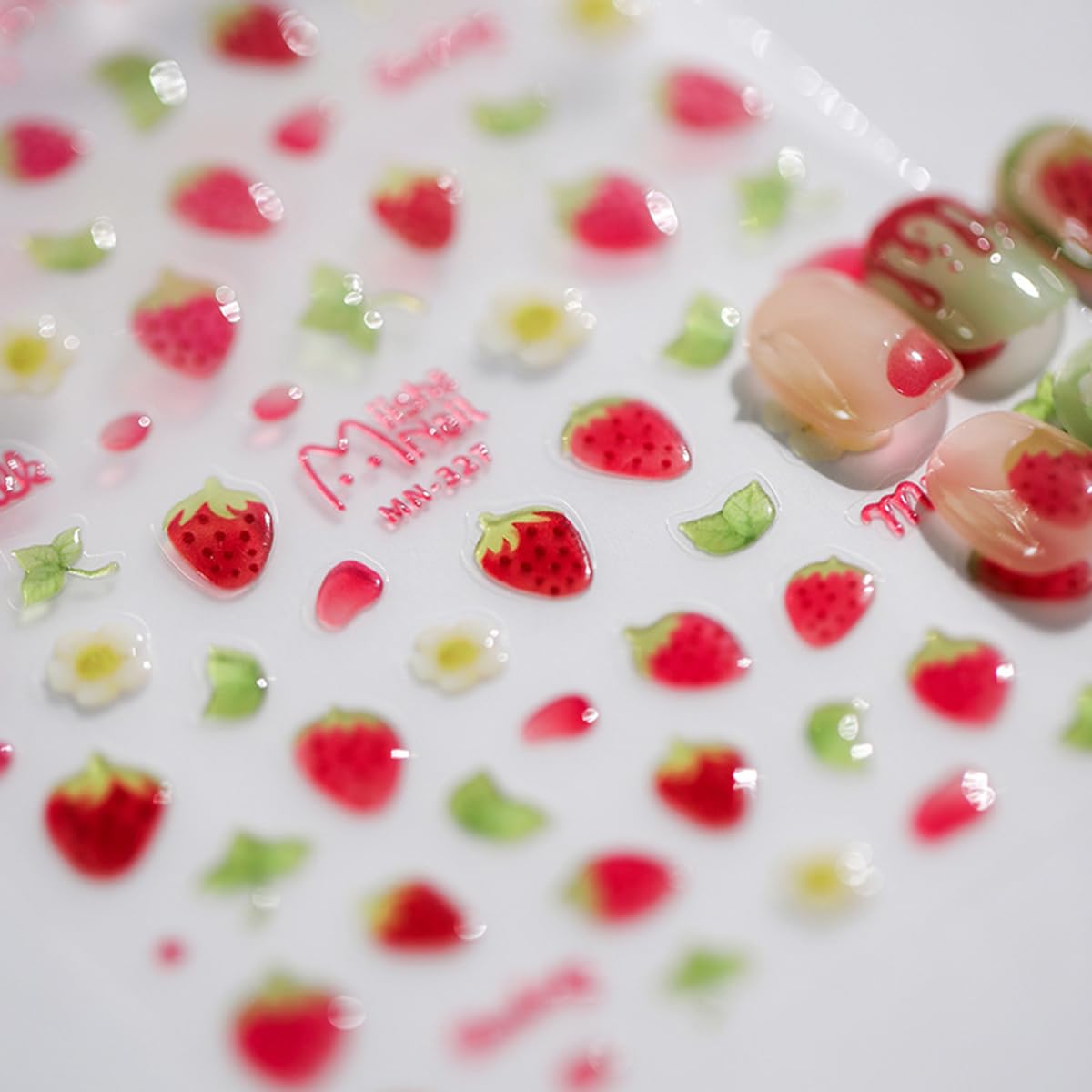 5D Kawaii Strawberry Jelly Embossed Nail Art Stickers - Cute Summer Nail Decals with Sweet Flower & Fruit Leaf Designs for Manicure Decorations | Perfect for DIY Nail Art, Parties, and Summer Nail Looks