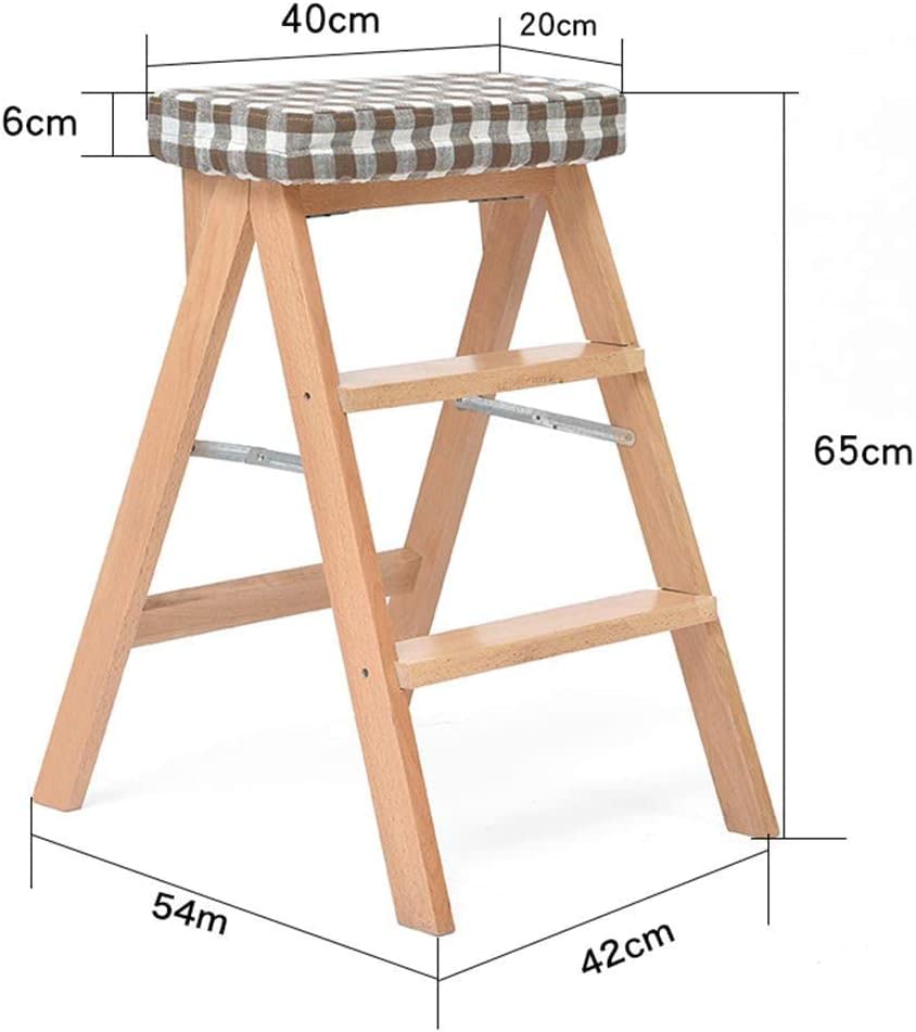 OKUOKA Wooden Step Stool for Home, Foldable Ladder Stool with Removable Fabric Cover - Safe & Sturdy for Kids, Kitchen, Bathroom, and Storage Use