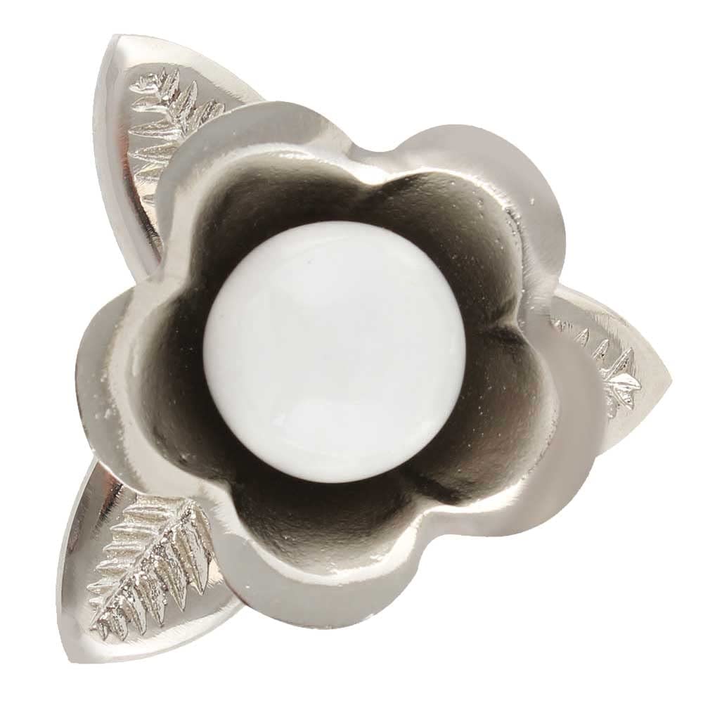 6 Pack Ceramic Floral Drawer Knobs - Silver White Cabinet Pulls for Kitchen, Dresser & Nursery - Decorative Hardware with Luxurious Craftsmanship - Perfect for Kids Room & Home Decor