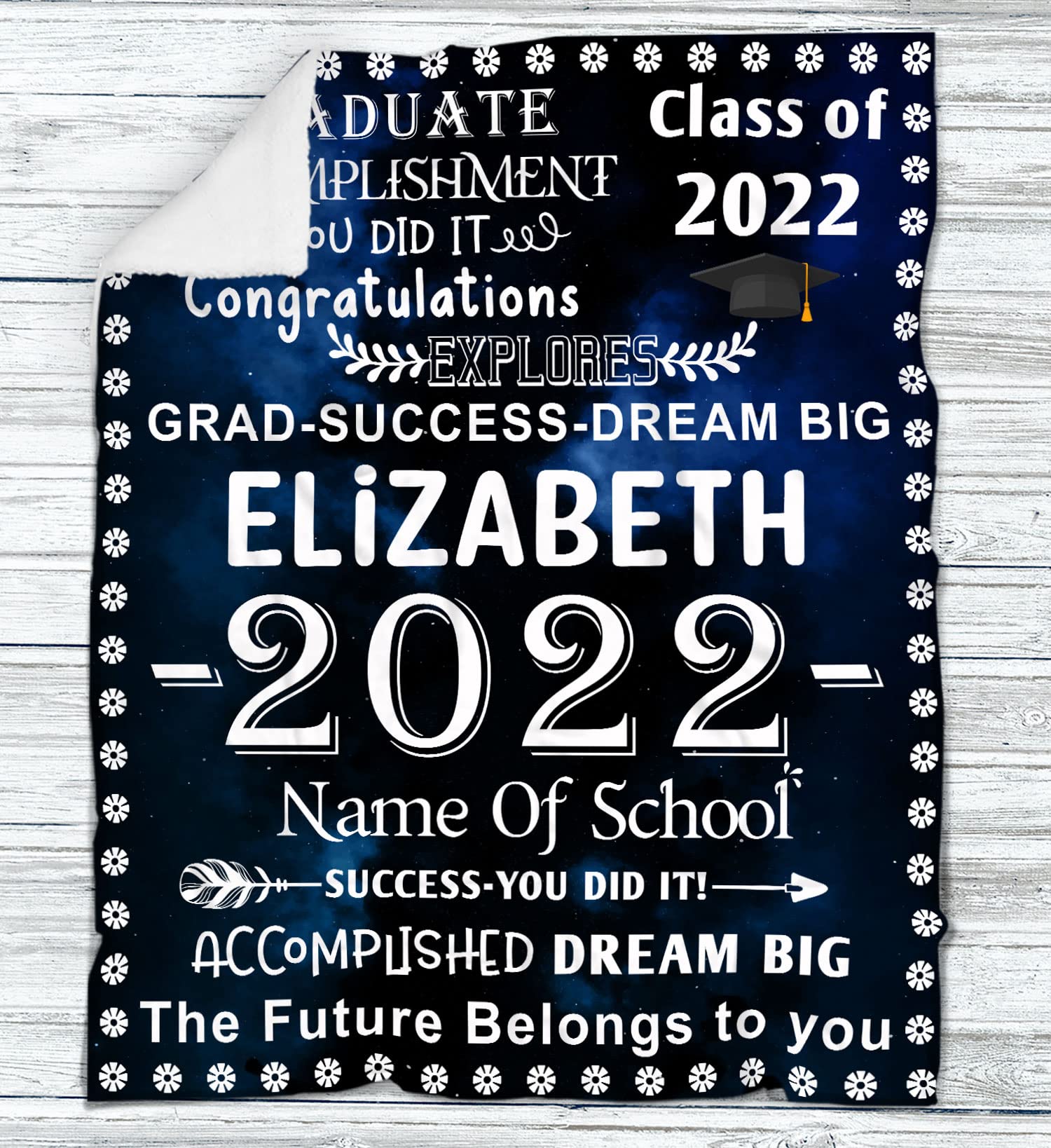 Personalized Graduation Throw Blanket 2022 - Custom School Name Blanket with Year | Unique Graduation Gift for Students | Perfect for College Dorm, Outdoor Picnics & Graduation Parties
