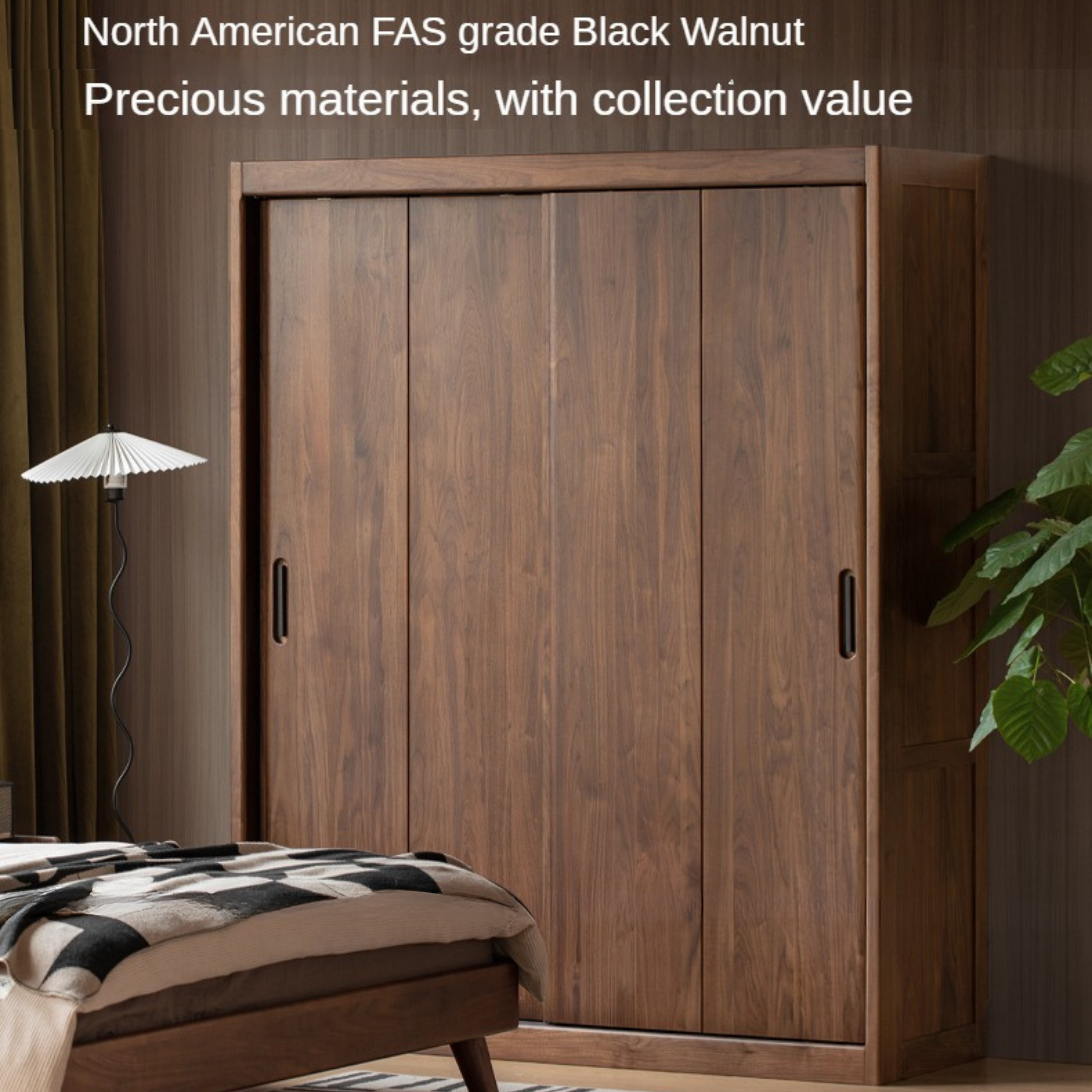 Premium Black Walnut Solid Wood Sliding Door Closet - Elegant & Durable Wardrobe Solution for Bedroom, Walk-in Closet, and Modern Home Decor