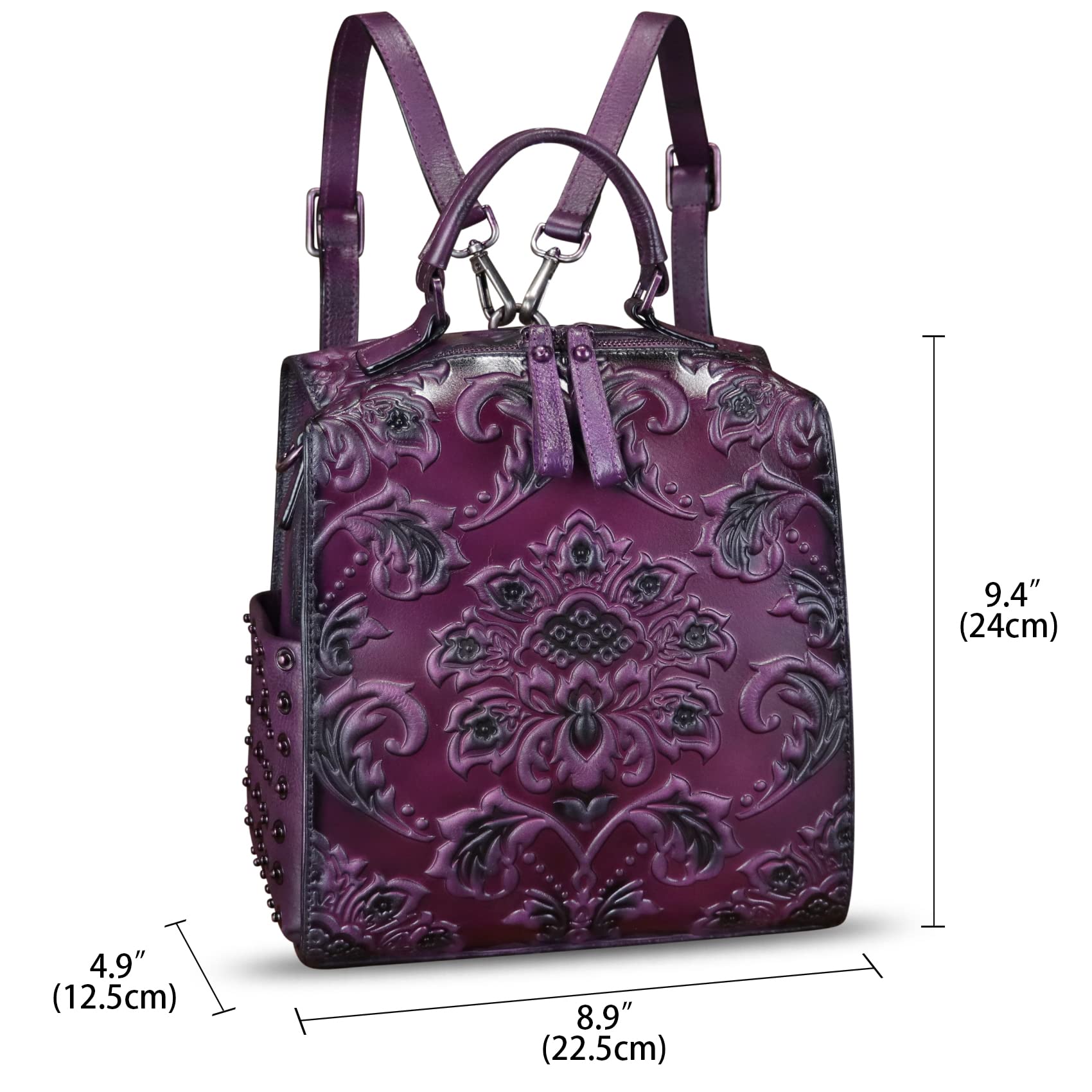 Genuine Leather Handbags for Women - Embossed Leather Backpack, Convertible Shoulder Bag & Satchel Purse - Perfect for Work, Travel & Everyday Use