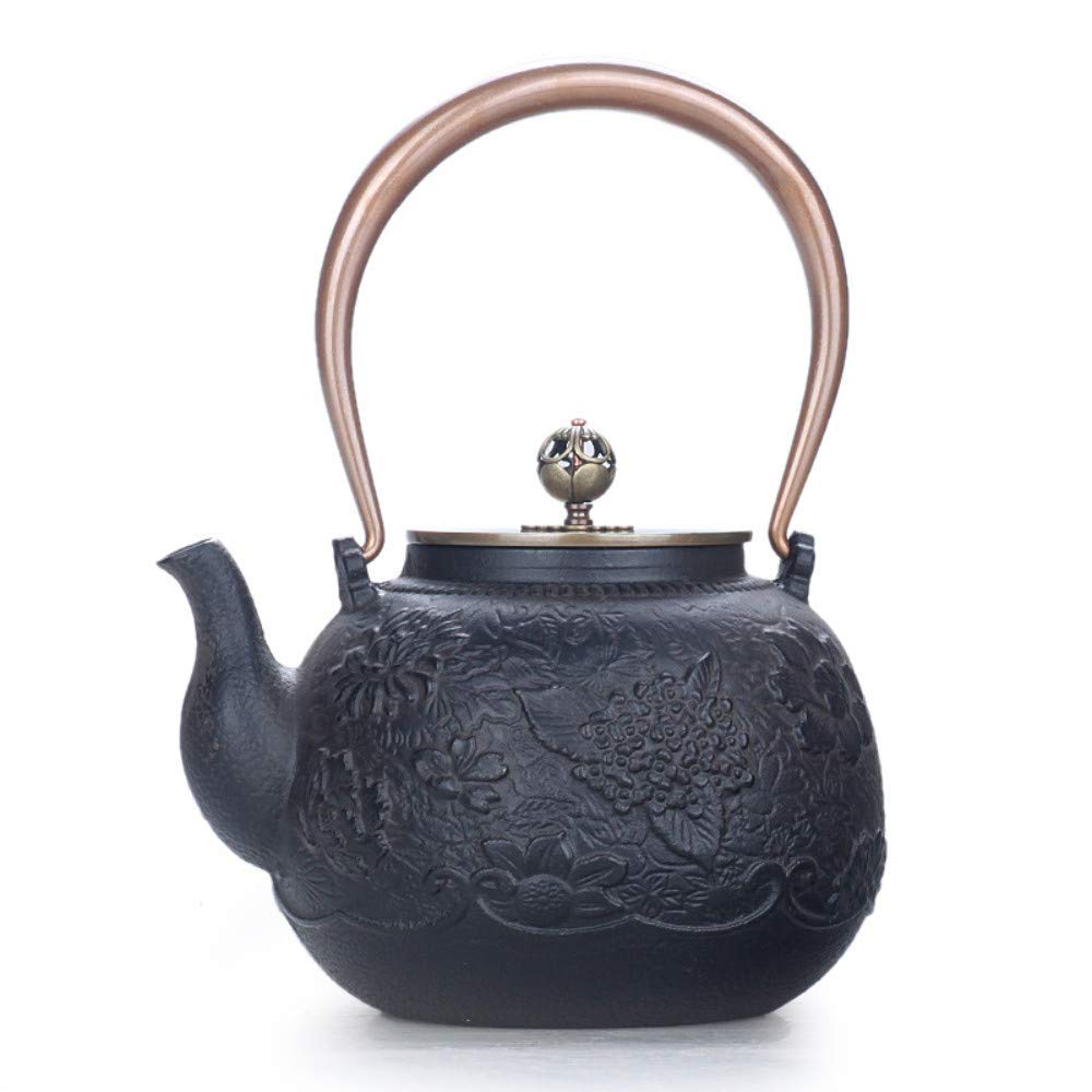 Premium Japanese Cast Iron Teapot 1.4L - Handcrafted Iron Oxide Film Teapot for Tea Brewing | Traditional Spring Color Garden Design | Perfect for Home, Office & Japanese Tea Ceremonies