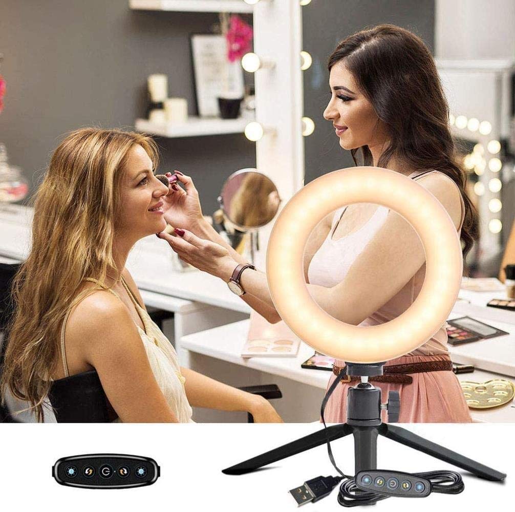 Portable LED Ring Light with Phone Stand & Tripod for Live Streaming, YouTube Videos, TikTok, Zoom Calls - Desktop Beauty Light for Makeup, Selfies, Video Conferencing