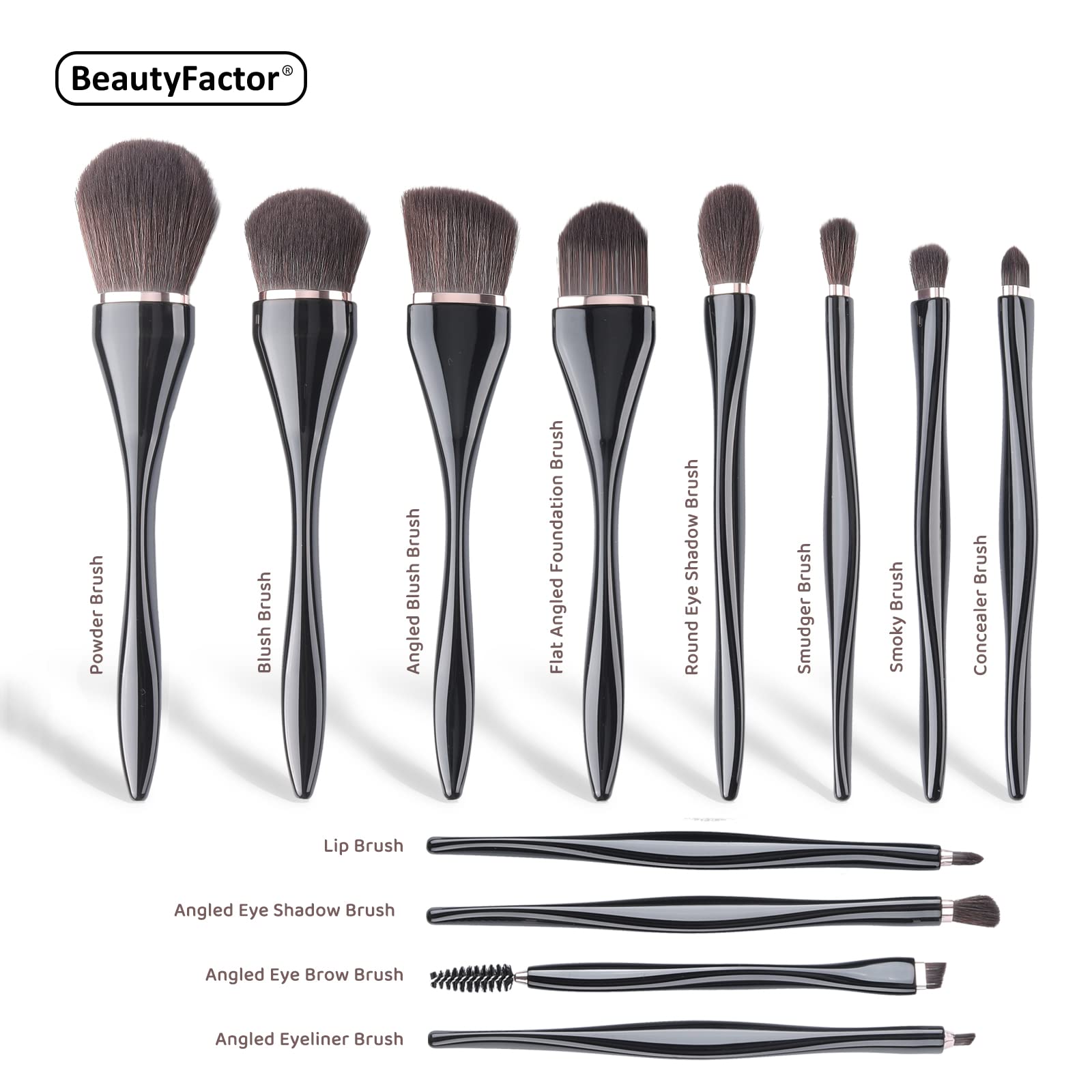 BeautyFactor 12Pcs Premium Synthetic Makeup Brush Set - Foundation, Powder, Concealer, Eyeshadow & Blush Brushes with Leather Storage Bucket | Perfect for Professional Makeup Artists & Home Beauty Routines