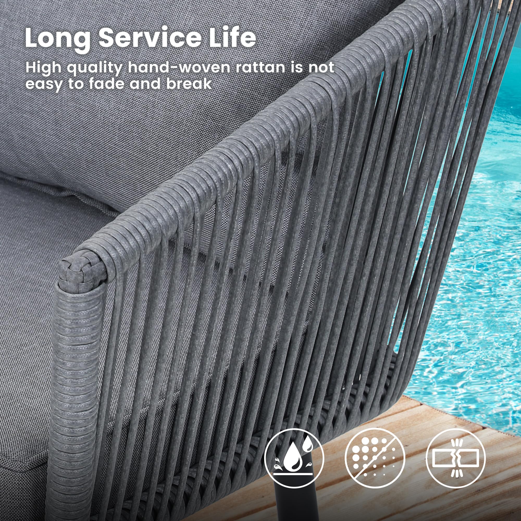 3-Piece Patio Rattan Bistro Set - All-Weather Wicker Outdoor Furniture with Chairs & Side Table - Perfect for Balcony, Porch, Backyard & Garden - Weather-Resistant Grey Rattan Conversation Set for Relaxing, Entertaining & Outdoor Dining