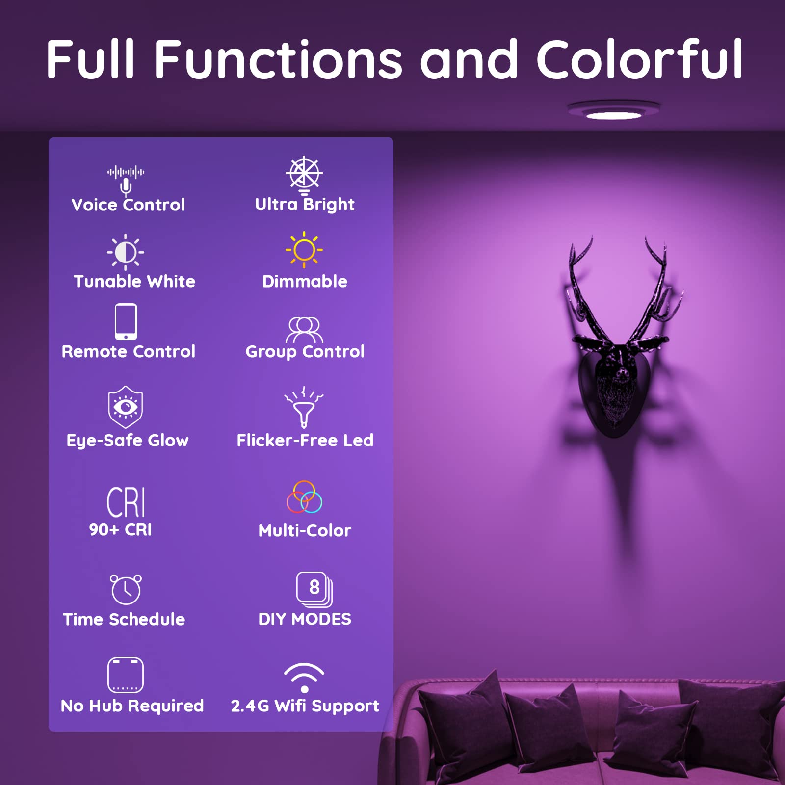 Smart LED Light Bulbs 4 Pack - 1600 Lumens Dimmable BR30 RGBWW Color Changing Bulbs with WiFi & Bluetooth, Works with Alexa & Google Assistant, Music Sync Flood Lights for Home Theater, Party & Bedroom Lighting
