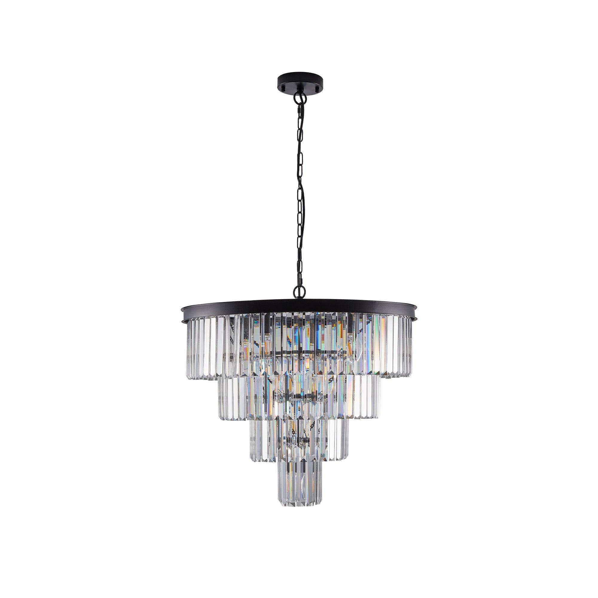 Modern Crystal Chandelier - 4 Tier Black Ceiling Light Fixture for Dining Room, Living Room, Bedroom | Elegant Contemporary Lighting Design (Bulbs Not Included) | Perfect for Home Decor, Wedding Venues & Luxury Interiors