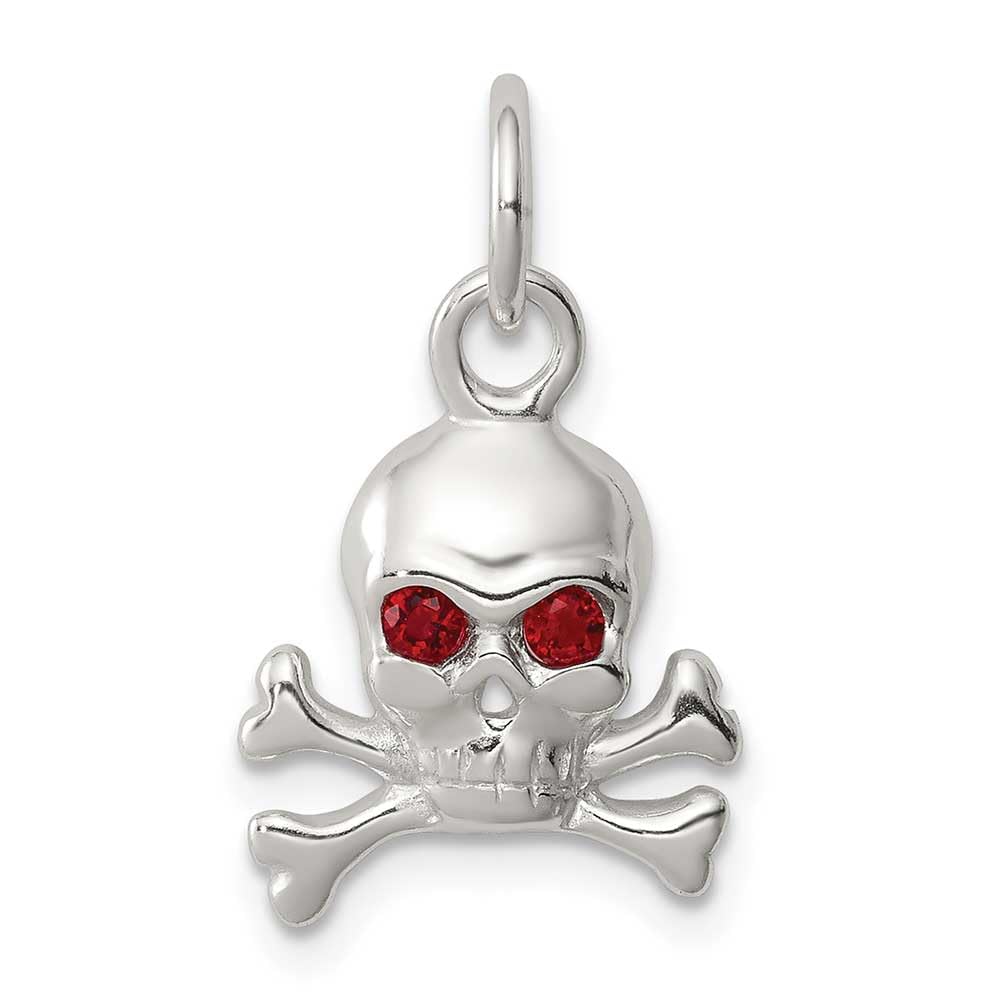 Sterling Silver Red CZ Skull Charm Pendant - Gothic Jewelry for Necklace, Bracelet & DIY Crafting - Perfect for Halloween, Punk Fashion & Gift Giving