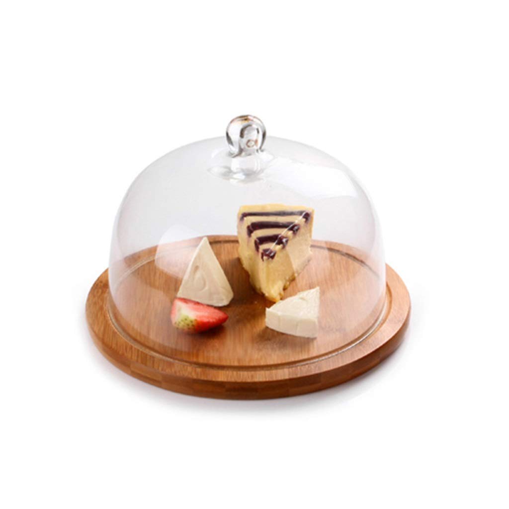Wooden Pastry Plate with Glass Dome Lid - 30x30x20cm Snack Tray for Desserts, Fruits, Salads, Chips & Dips - Perfect for Tea Parties, Picnics, and Home Decor