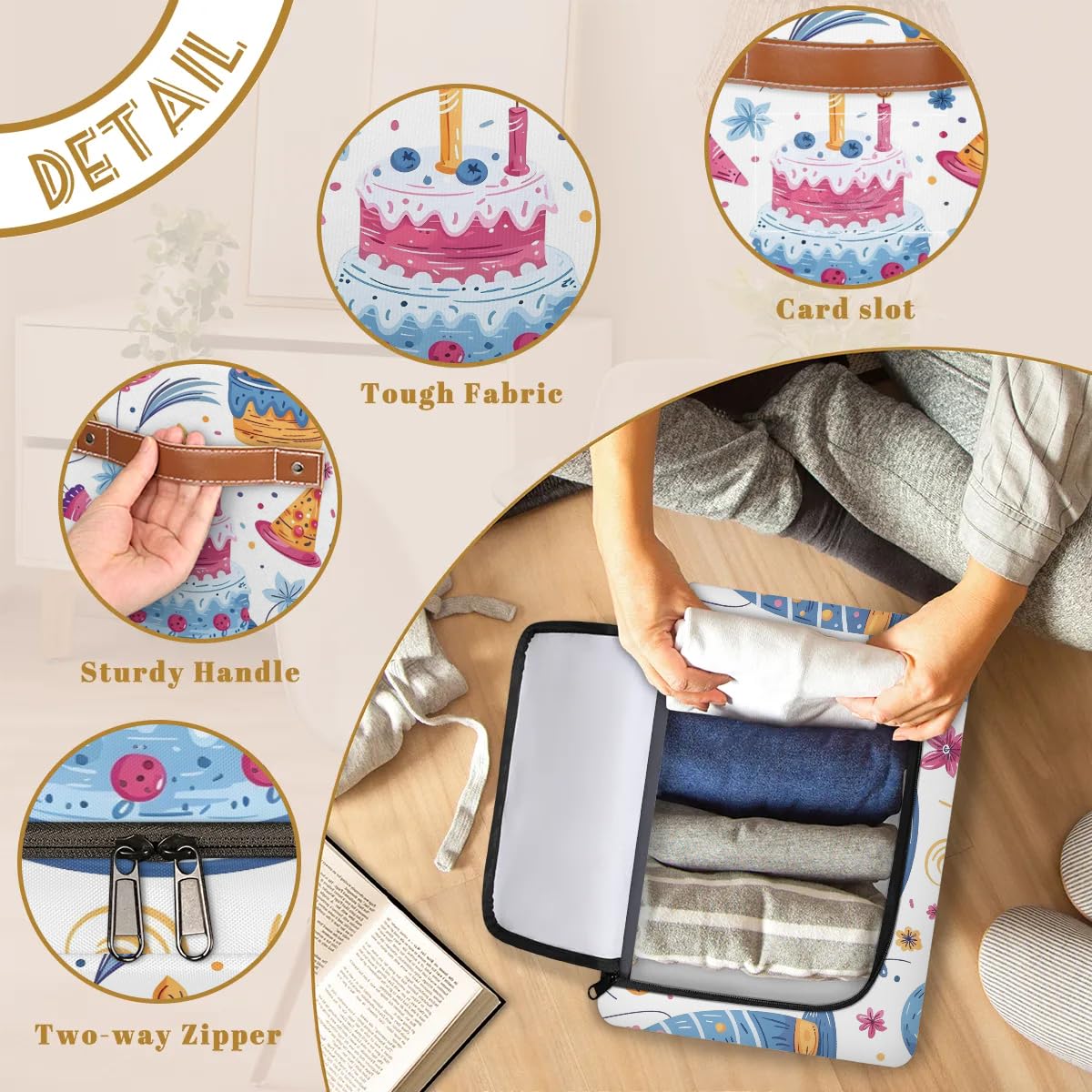 Collapsible Storage Bins with Lids - Stackable Fabric Storage Cubes for Clothes, Toys, Blankets | Dustproof Closet Organizer | Perfect for Home, Office & Birthday Party Decorations