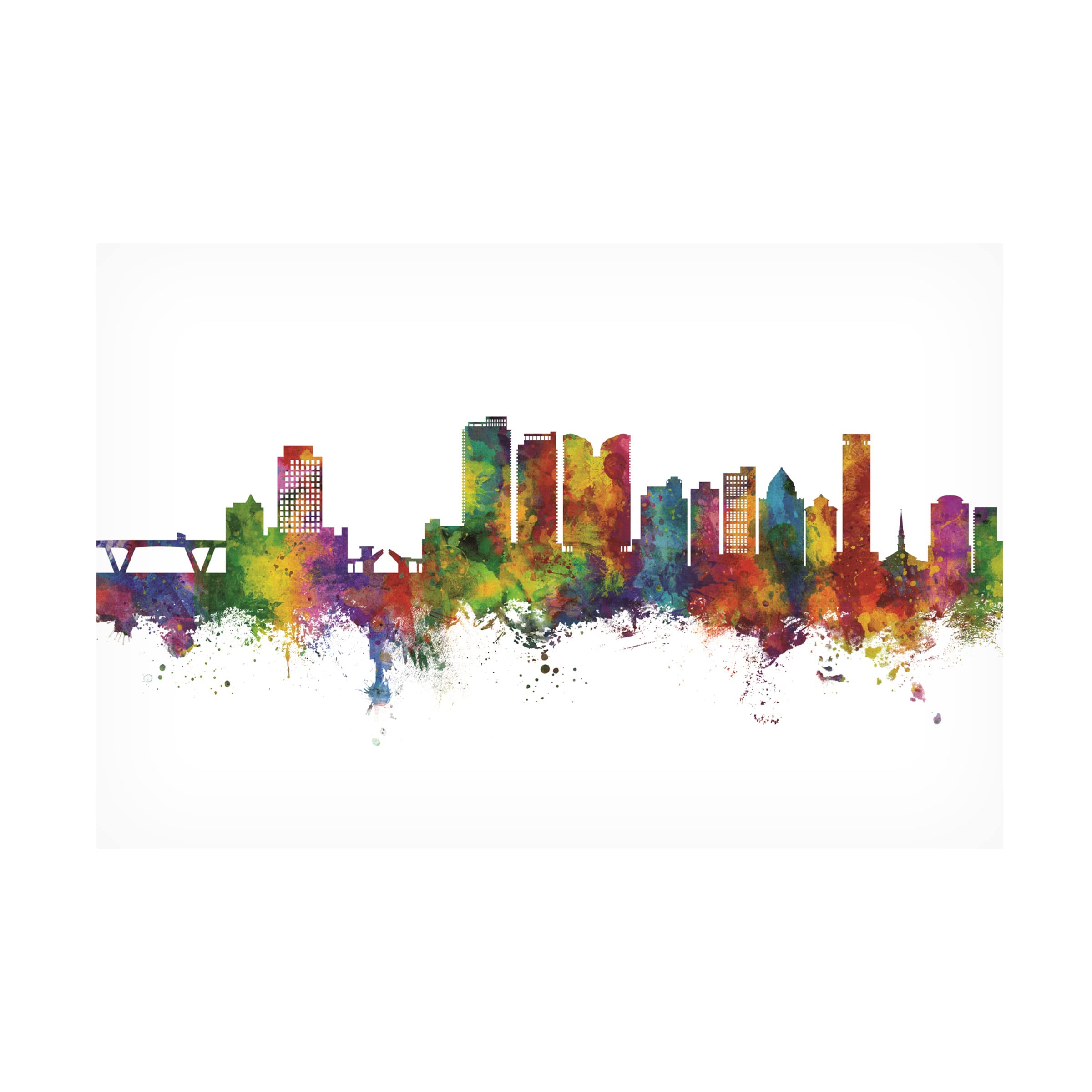 Michael Tompsett Fort Lauderdale Florida Skyline Canvas Wall Art Print - Modern Cityscape Painting for Living Room, Office & Home Decor