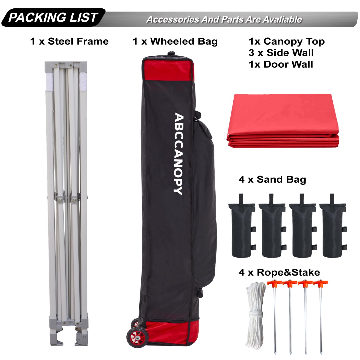 ABCCANOPY Easy Pop Up Canopy Tent with Sidewalls - Commercial Series (Red) | Instant Shelter for Outdoor Events, Farmers Markets & Backyard Parties