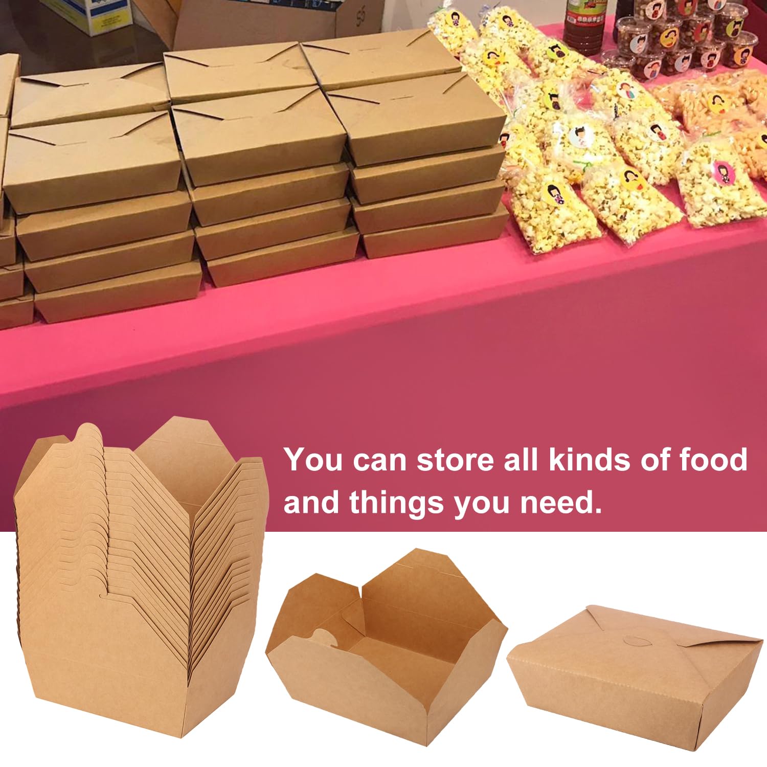 50 Pack Rustic Brown 70oz Eco-Friendly Cardboard Takeout Food Containers - Microwave & Freezer Safe - Perfect for Restaurants, Catering & Meal Prep Storage