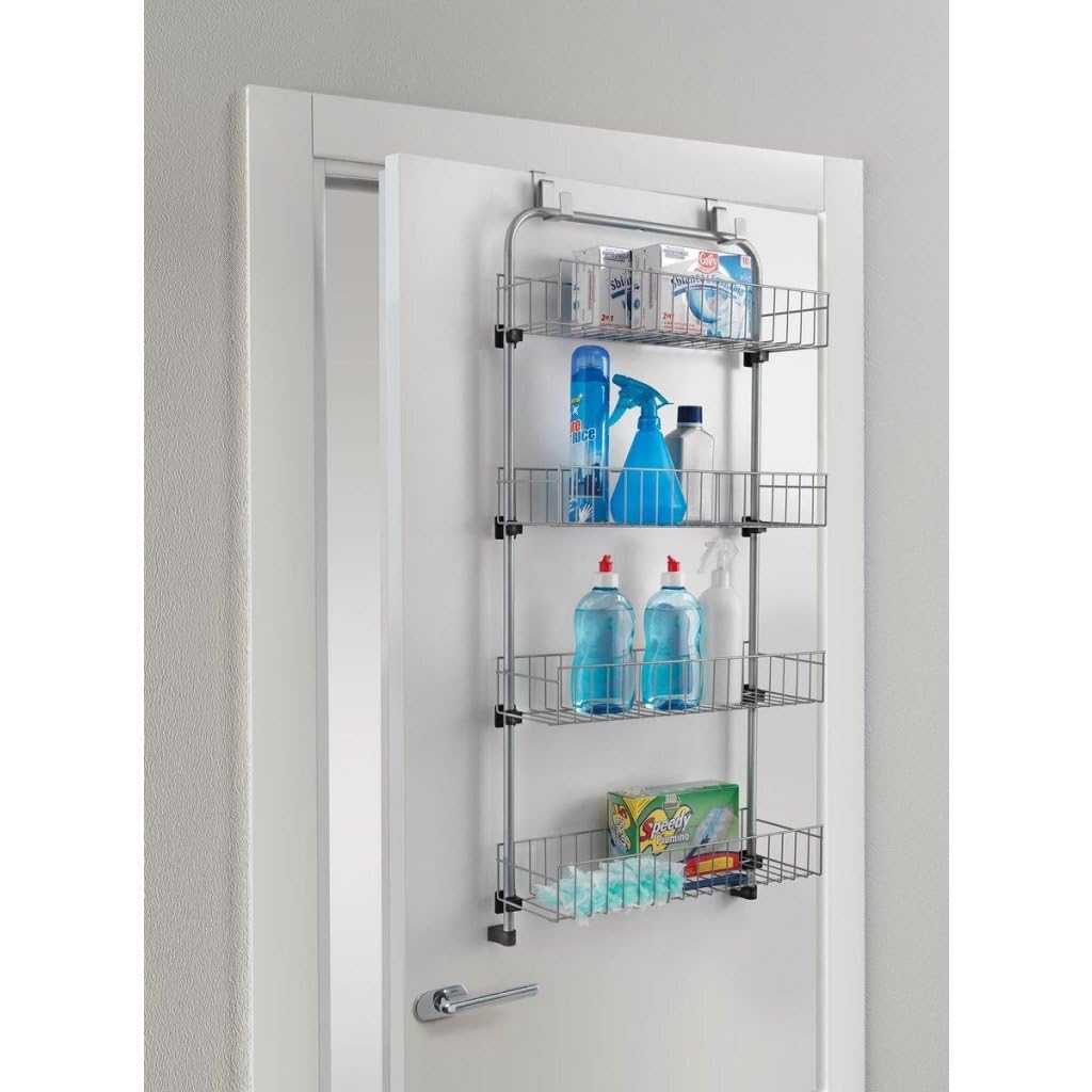 Metaltex Over The Door Basket Organizer - Silver, 45 x 17 x 103 cm - Space Saving Storage for Kitchen, Bathroom, Pantry or Closet
