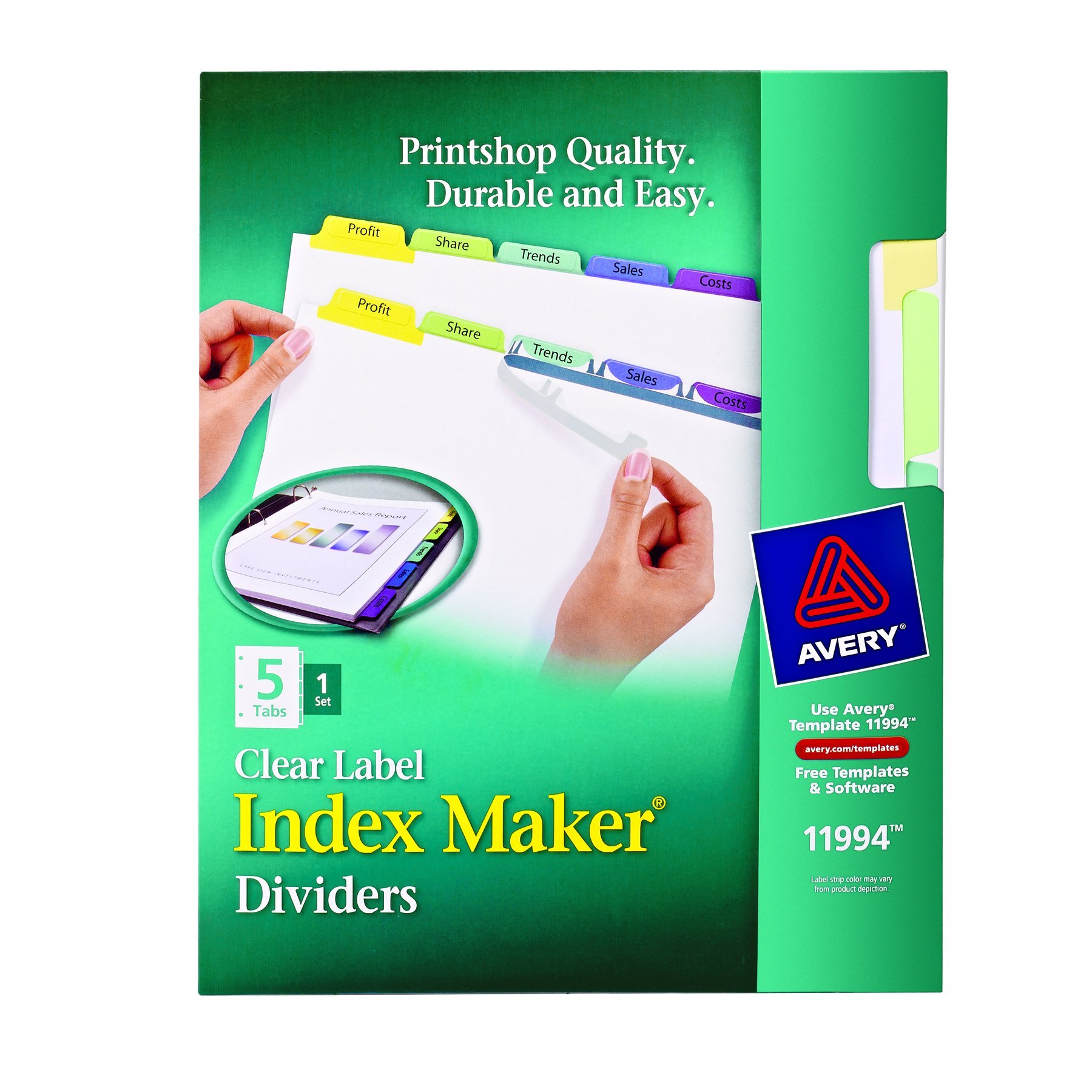 Avery Index Maker Clear Label Dividers - 5-Tab Set (11994) | Durable Plastic Tabs for Office Filing, School Binders & Home Organization | Perfect for Document Sorting, Notebook Dividers & File Cabinet Organization