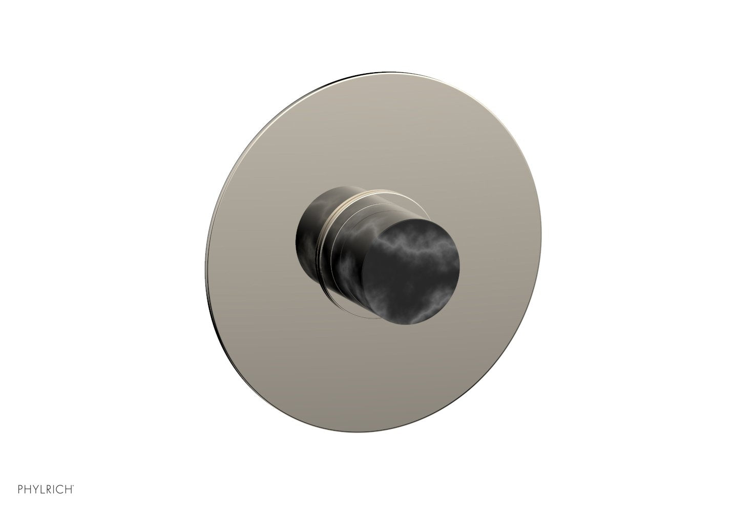 BASIC II 3/4 Thermostatic Round Shower Trim Plate with Black Marble Handle - Modern Bathroom Faucet for Luxury Showers (Model 4 182) | Perfect for Spa-Like Bathroom Renovations