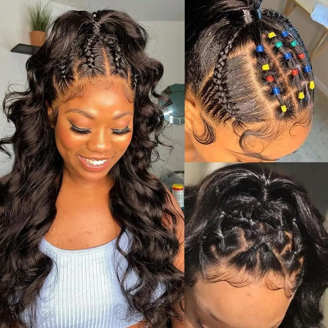100% Virgin Human Hair Extensions - Body Wave 3 Bundles with 13x4 Lace Frontal | Unprocessed Natural Black Hair | 10 12 14 Inch Lengths with 10 Inch Frontal | Perfect for Daily Styling, Special Occasions & Salon Looks