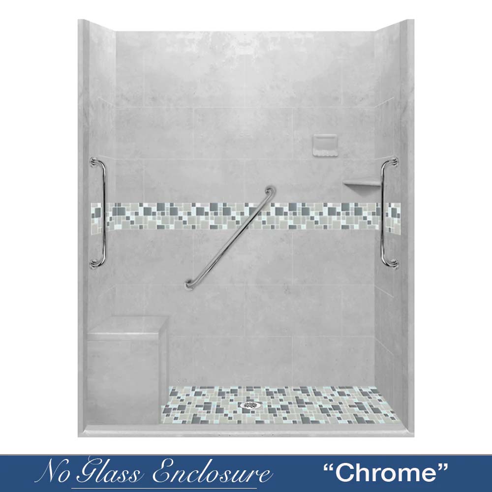 Freedom Zero Newport Portland Cement 60 Alcove Stone Shower Enclosure Kit - Durable Waterproof Bathroom Shower Solution for Home & Commercial Use