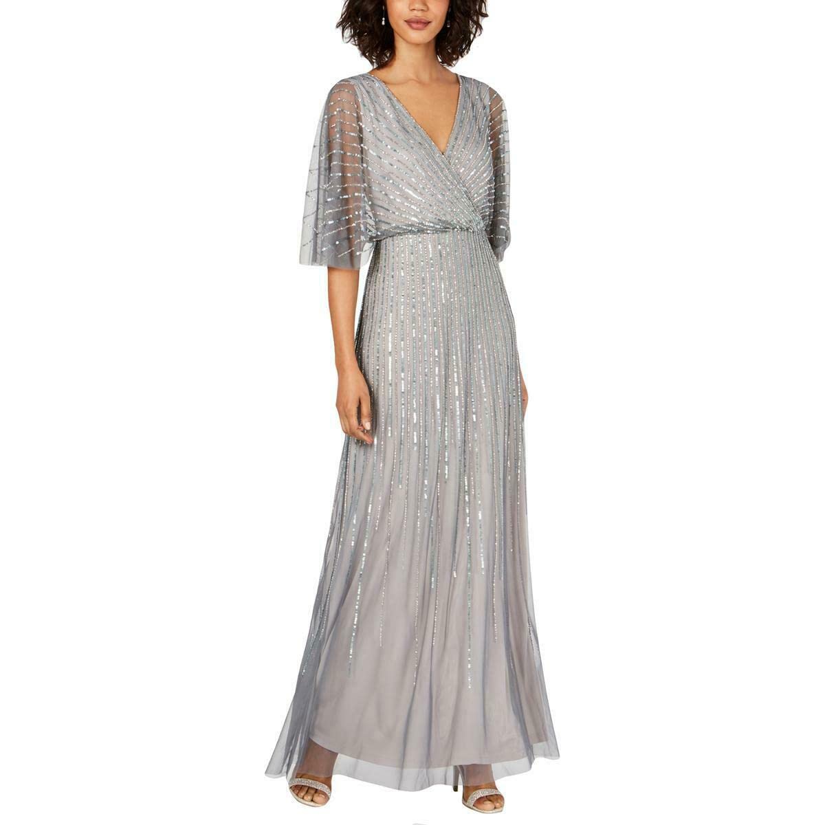 Adrianna Papell Women's Sequin V-Neck Flutter Sleeve Cocktail Dress - Perfect for Evening Parties, Weddings & Special Occasions