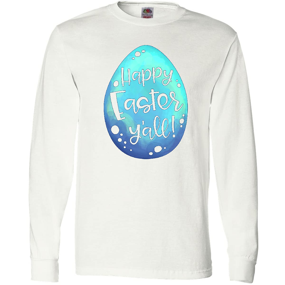 Inktastic Happy Easter Y'all Blue Easter Egg Print Adult Long Sleeve T-Shirt - Casual Spring Outfit for Easter Celebrations, Family Gatherings & Festive Holiday Wear