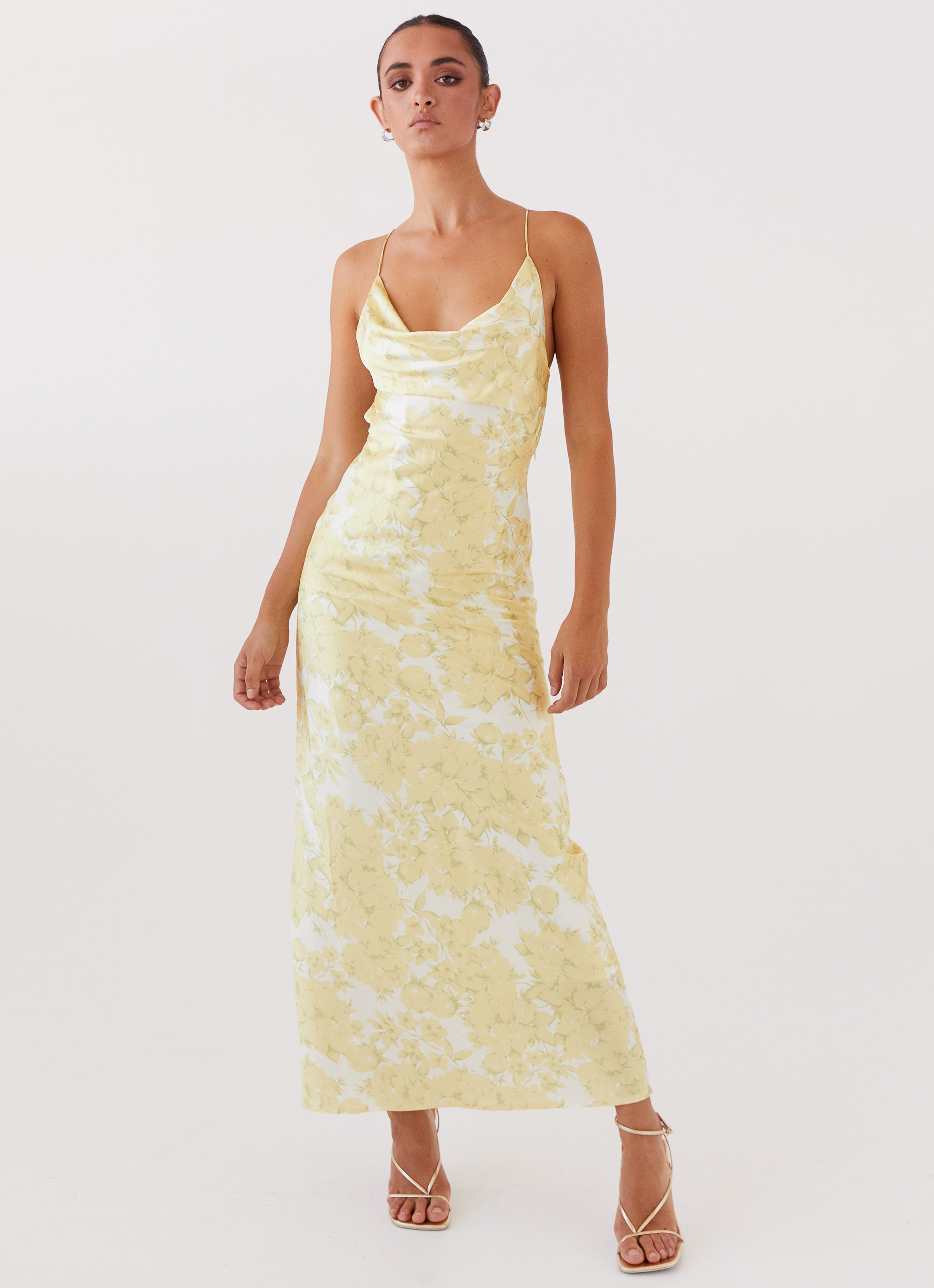Coastal Escape Satin Maxi Dress in Daffodil Yellow - Perfect for Beach Vacations, Summer Weddings & Boho Chic Outfits