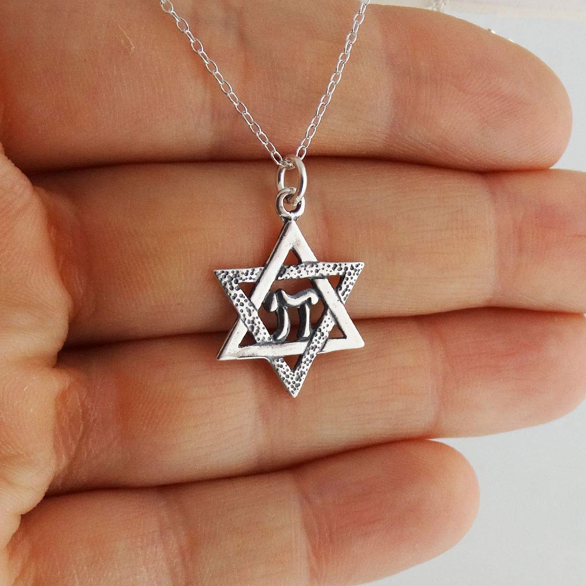 Star of David Chai Statement Chunky Rhinestone Pendant Necklace for Women - Sterling Silver Jewish Jewelry Gift for Hanukkah, Bat Mitzvah & Everyday Wear