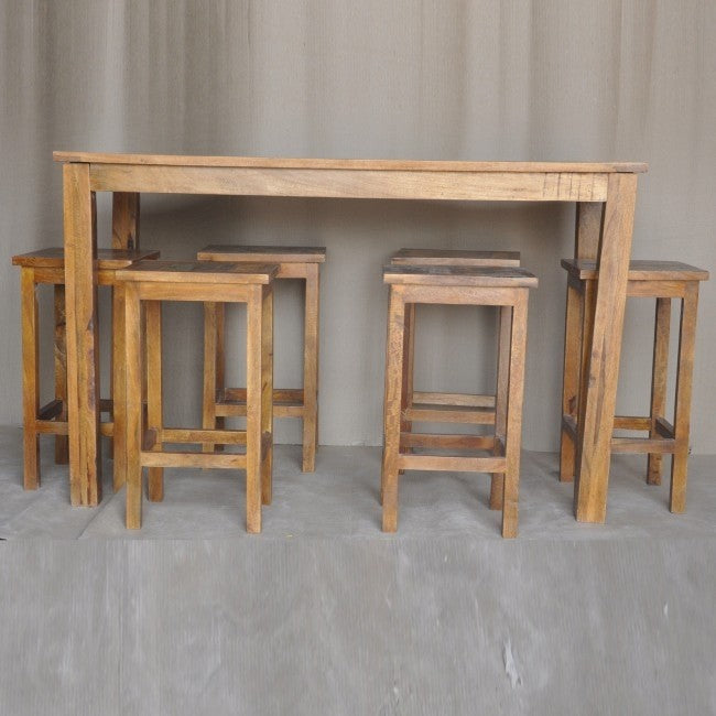 Reclaimed Wood & Mango Wood Bar Set with Table and 4 Stools - Rustic Natural Finish - Perfect for Home Bar, Kitchen Island, or Outdoor Patio Entertainment