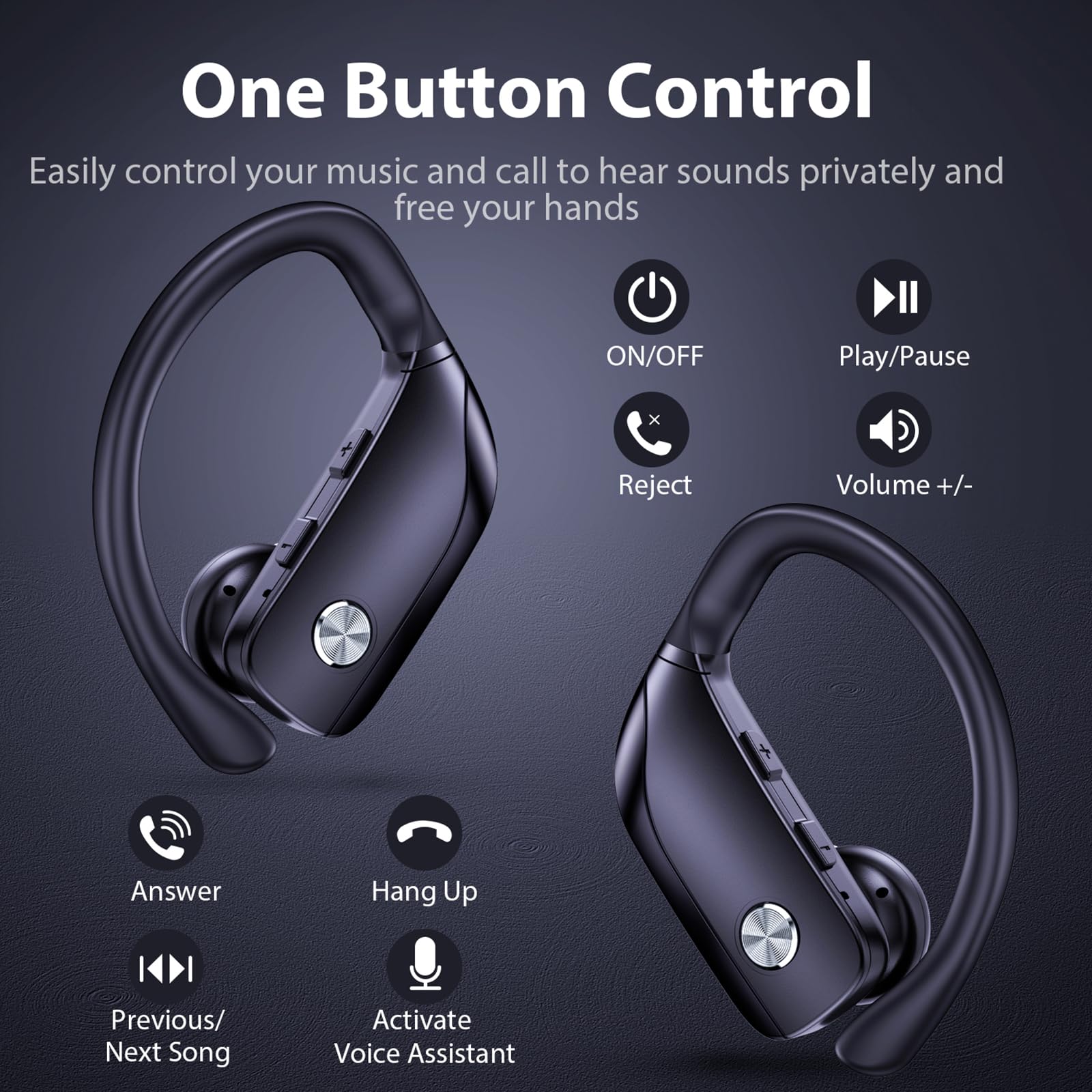 Bmanl Wireless Bluetooth Earbuds - 48H Playback Sport Headphones with LED Display, Over-Ear Design & Built-in Mic - Perfect for Workouts, Running & Gym - Black