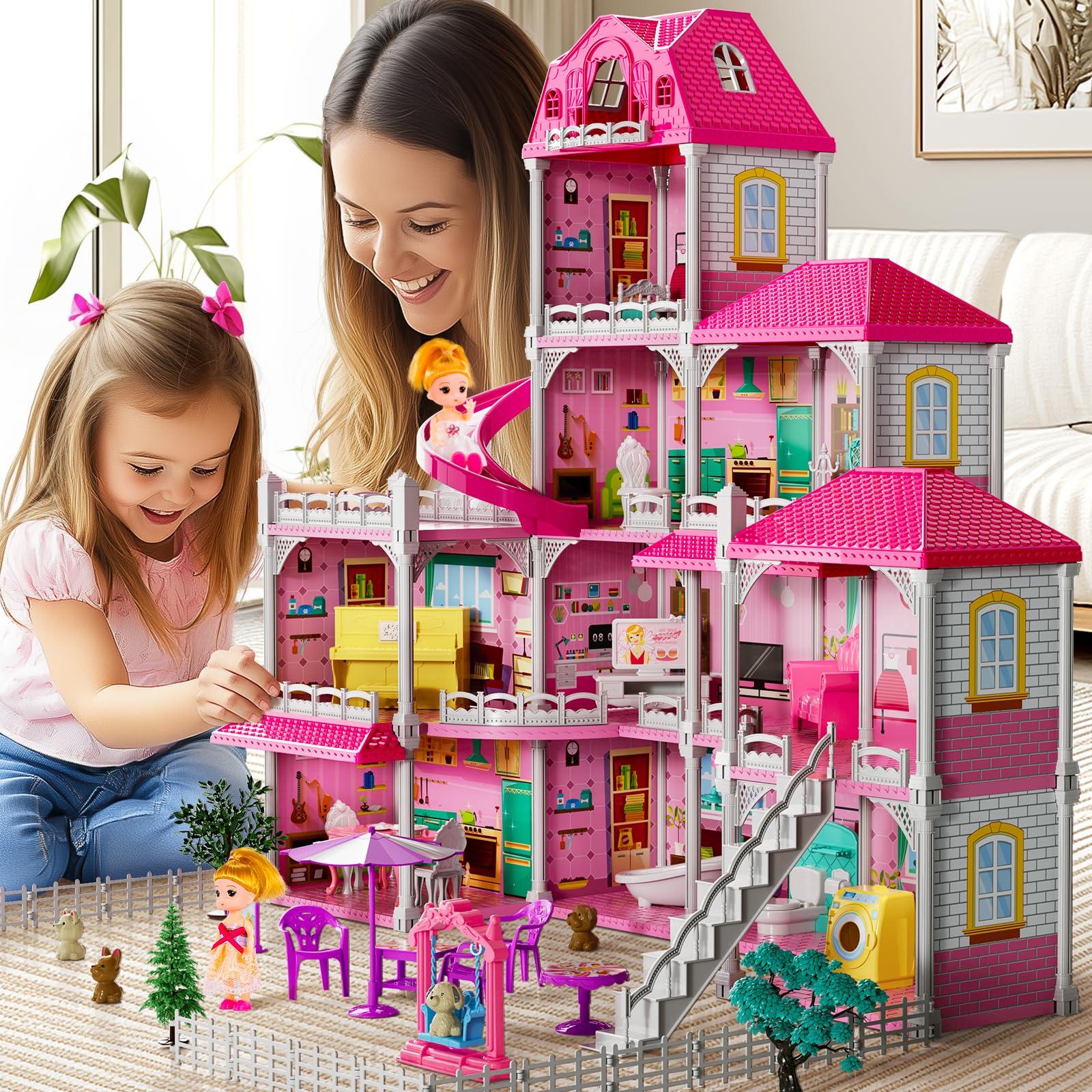 Villa Pretend Play Dollhouse Set for Girls Ages 2-7 - Interactive DIY Doll Toys with Furniture & Accessories | Indoor & Outdoor Role Play Toys for Toddlers & Preschoolers | Perfect for Birthday Gifts & Imaginative Playtime