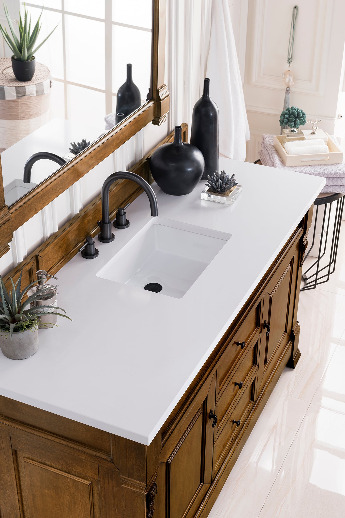 Brookfield 60 Inch Single Bathroom Vanity in Country Oak with 3CM Classic White Quartz Top - Perfect for Modern Farmhouse & Rustic Bathroom Decor