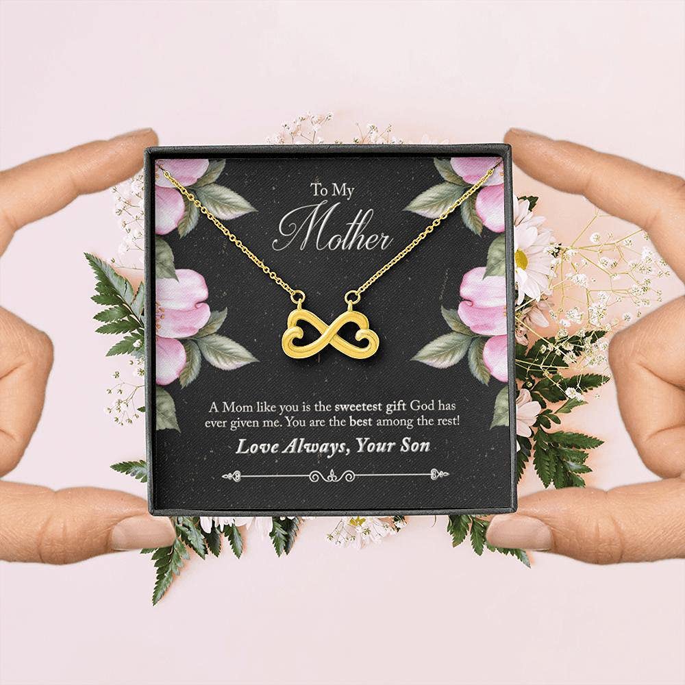 Personalized Infinity Heart Necklace Gift for Mom - Son to Mother Poem Jewelry for Christmas & Mother's Day