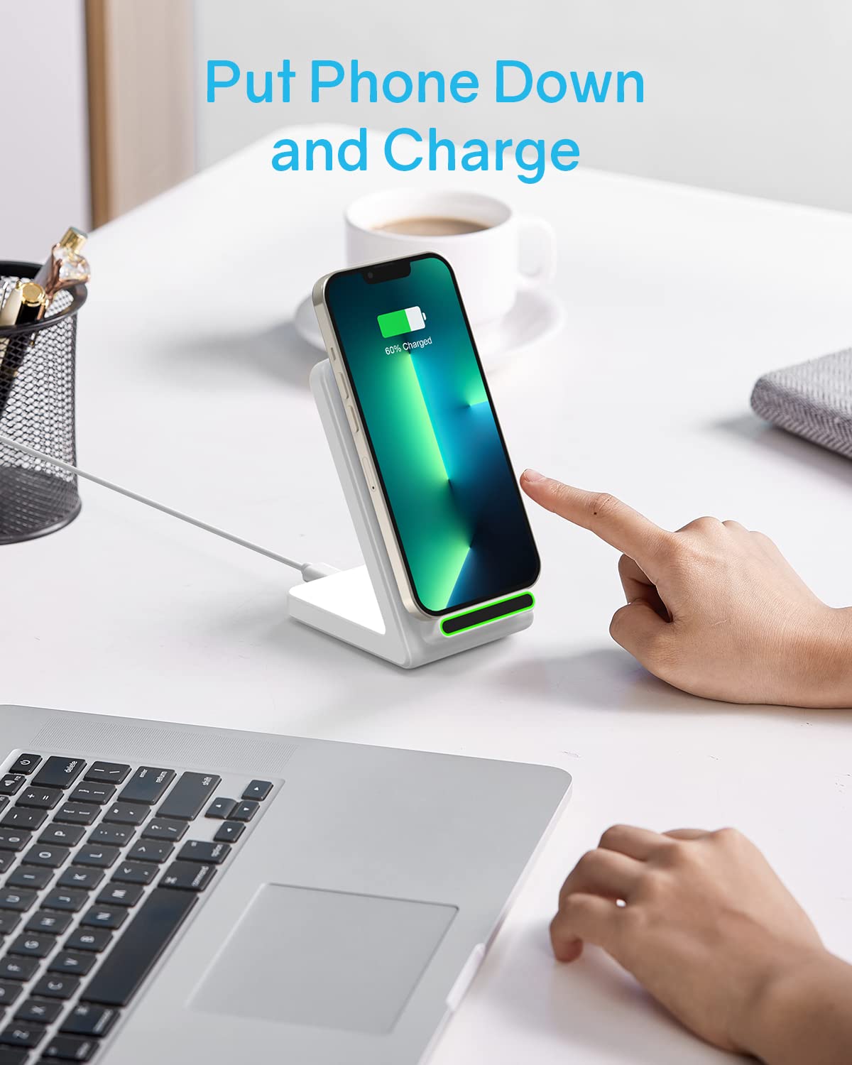 15W Fast Wireless Charger Stand for iPhone 15/14/13/12/11 Pro Max/Plus/XS/XR/X/8 - Qi Certified Wireless Charging Station with Adapter Included - Perfect for Home, Office & Nightstand Charging