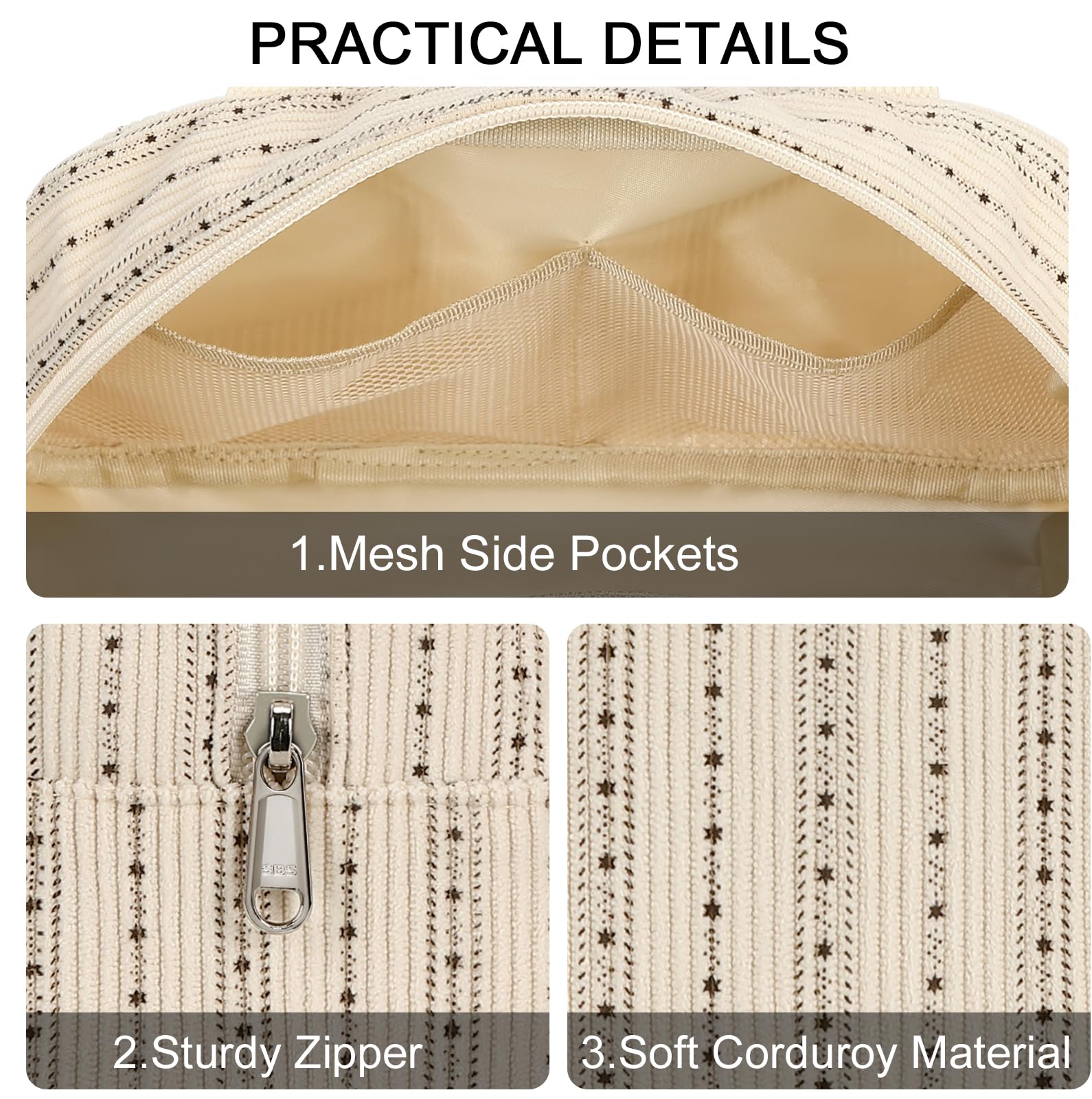 Cute Corduroy Makeup Bag for Women - Travel Cosmetic Organizer with Zipper | Perfect for Travel & Daily Use