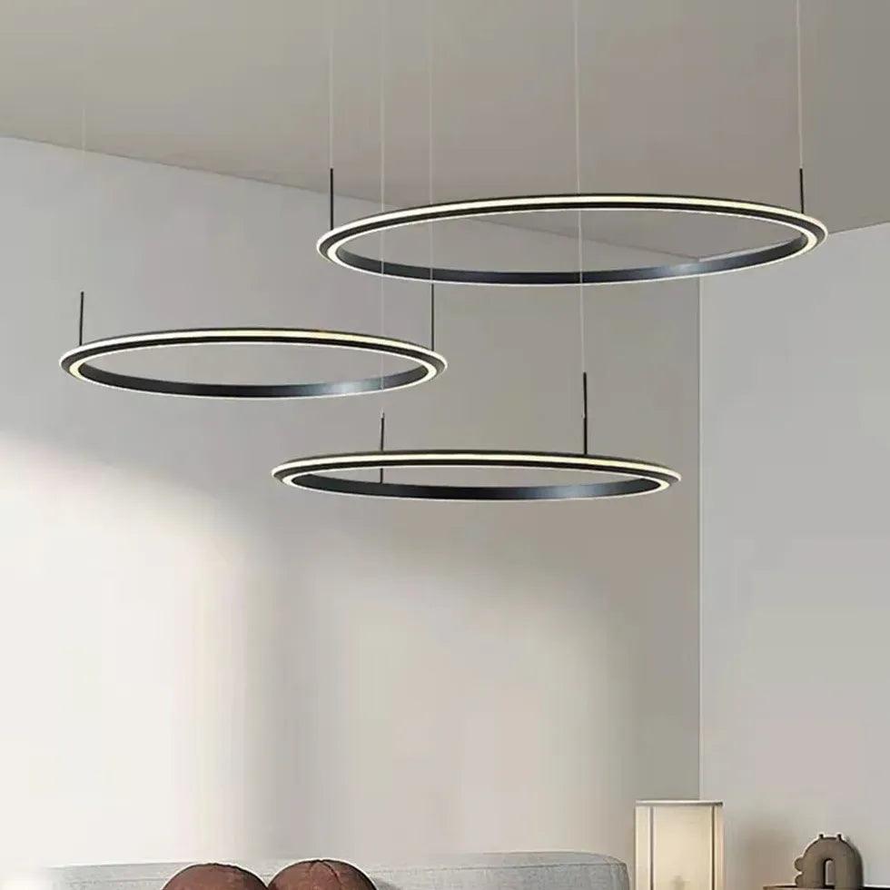Modern LED Pendant Light with Single Ring Design - Thin Wire Hanging Fixture for Kitchen Island, Dining Room, or Bedroom Lighting