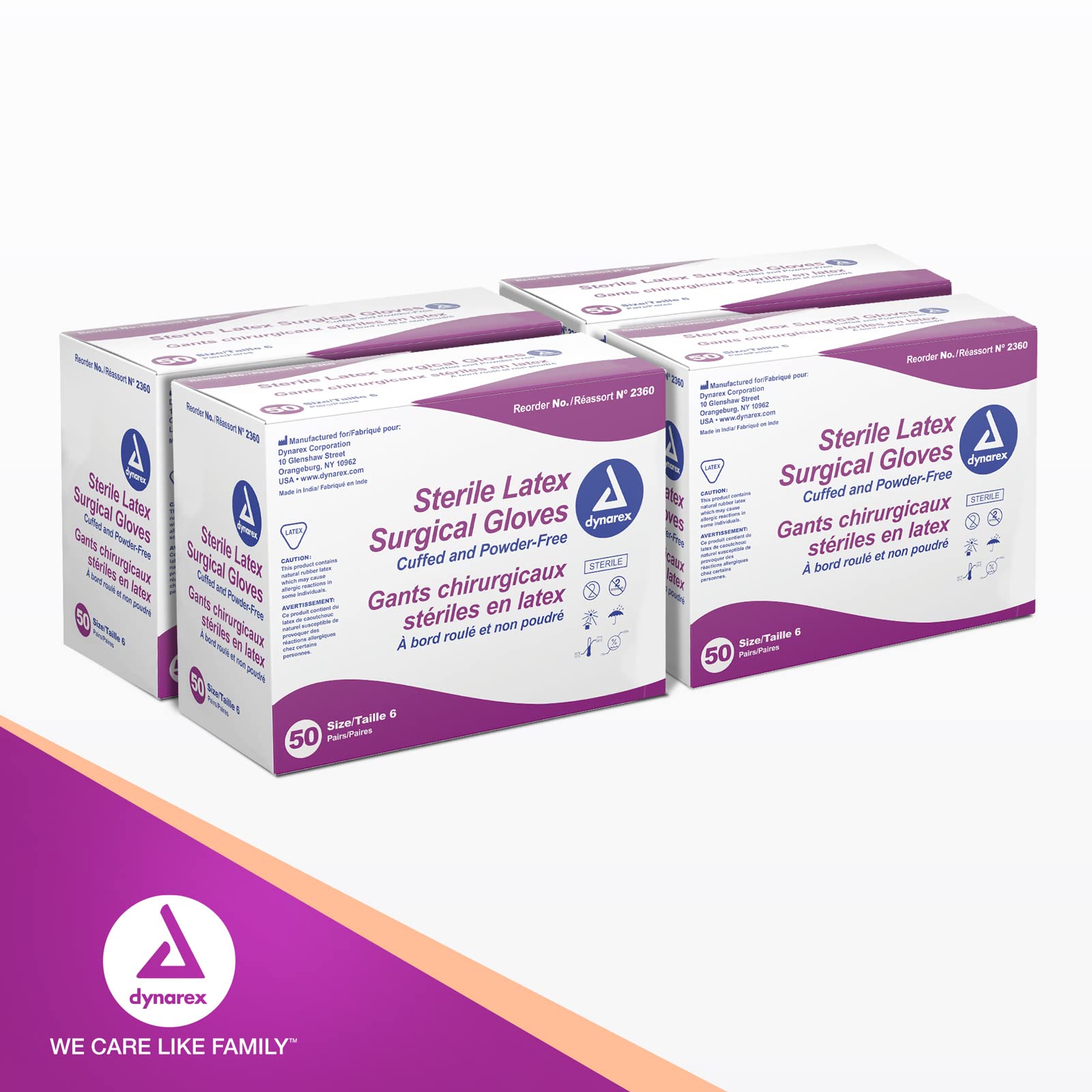 Dynarex Sterile Powder-Free Latex Surgical Gloves | Disposable Medical Exam Gloves | Size 6 (200 Pairs/Case) | Ideal for Healthcare, Dental, Tattoo & Food Service Professionals
