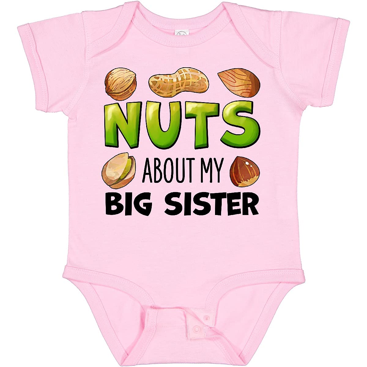 Inktastic 'Nuts About My Big Sister' Peanut Almond Pistachio Baby Bodysuit - Cute Sibling Matching Outfit for Family Photos & Special Occasions