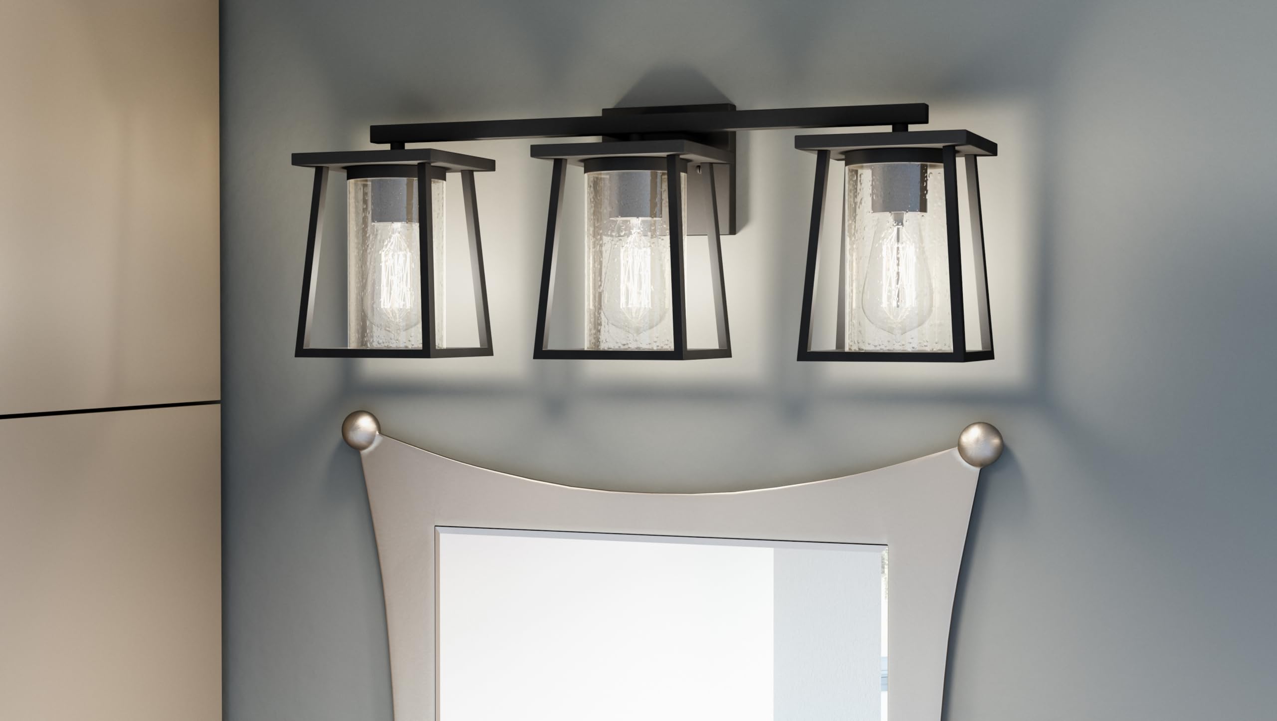 Quoizel Lodge 3-Light Matte Black Bathroom Vanity Light - Perfect for Modern Bathrooms, Powder Rooms & Dressing Areas