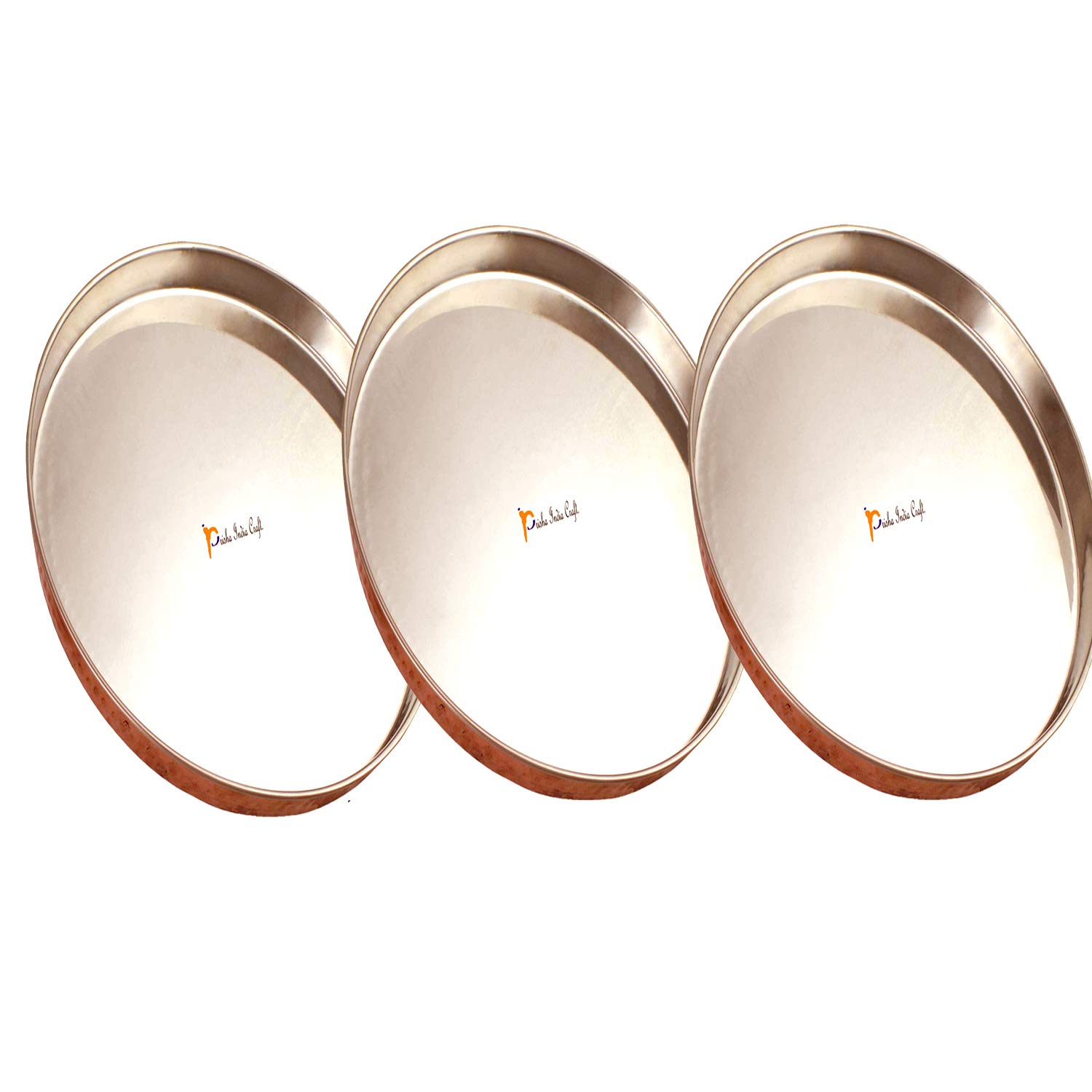 Premium 12 Inch Copper & Stainless Steel Round Thali Platter Set (Pack of 2) - Elegant Dinnerware Serving Tray for Indian Cuisine, Party Entertaining & Festive Dining