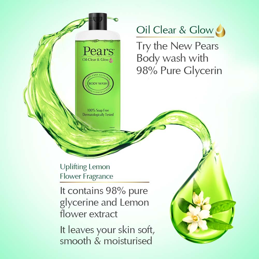 Pears Oil Clear & Glow Shower Gel with 98% Glycerin - 100% Soap Free, Paraben Free, 250ml - Hydrating & Gentle Body Wash for Dry & Sensitive Skin - Perfect for Daily Shower & Spa Relaxation